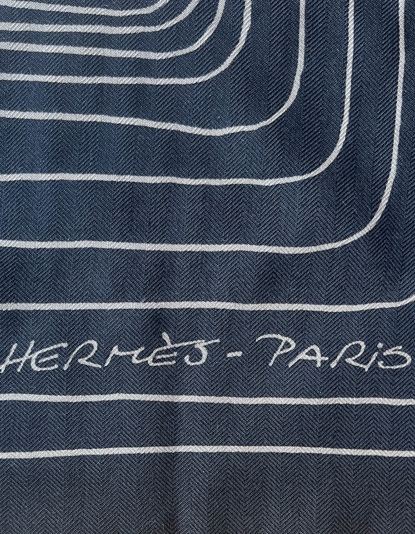 Hermes Black Beige Pegase Paysage 140 Silk Cashmere Shawl