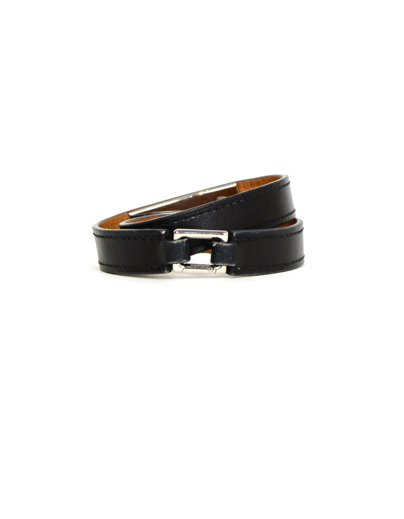 Hermes Black/Palladium Rivale Double Tour Bracelet sz S