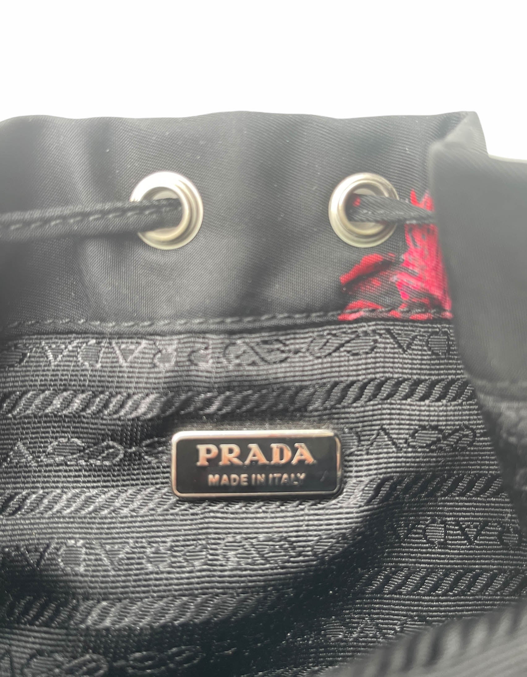 Prada Black Nylon Floral Print Mini Bucket Bag