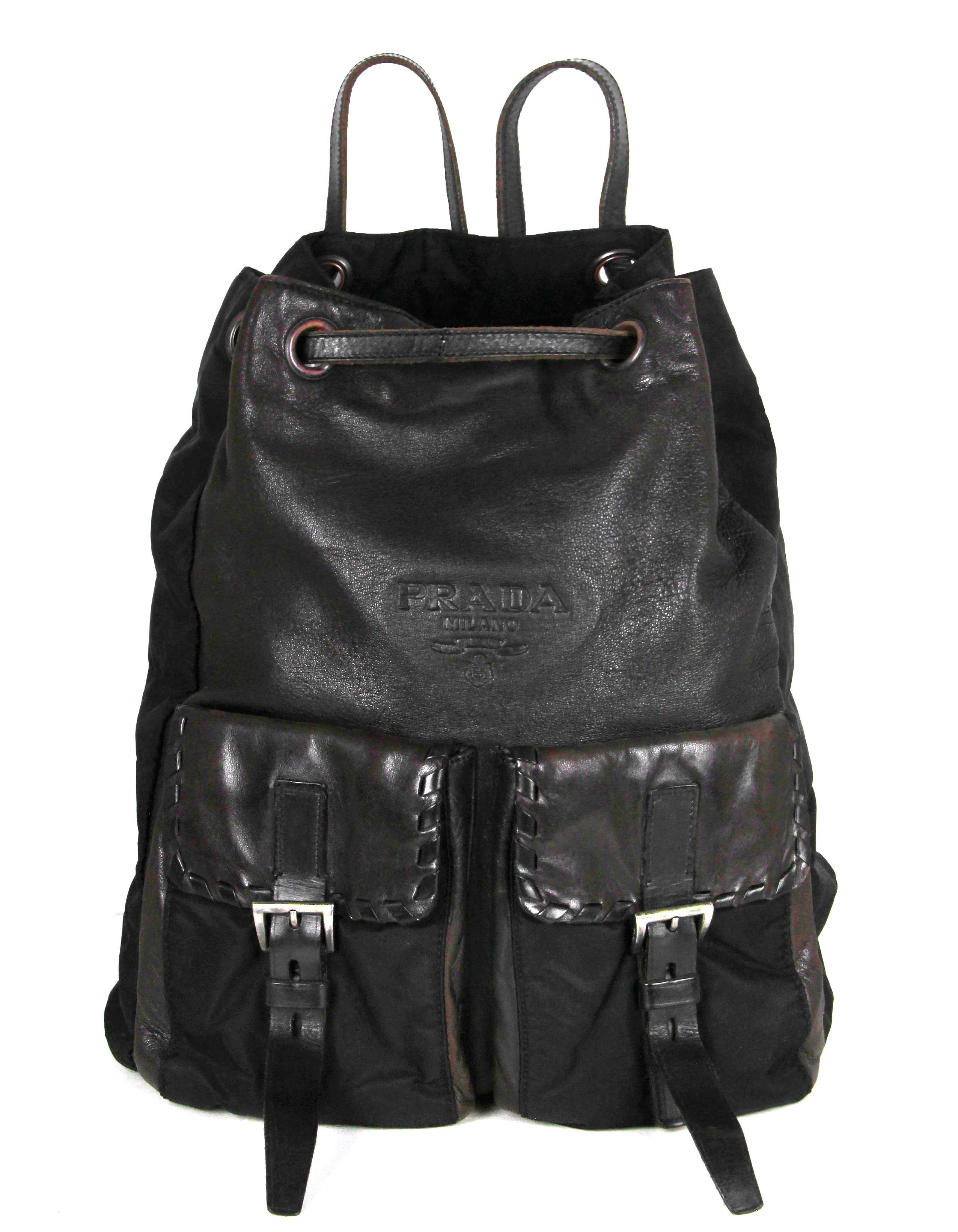 Prada Vintage Nylon/Leather Drawstring Backpack