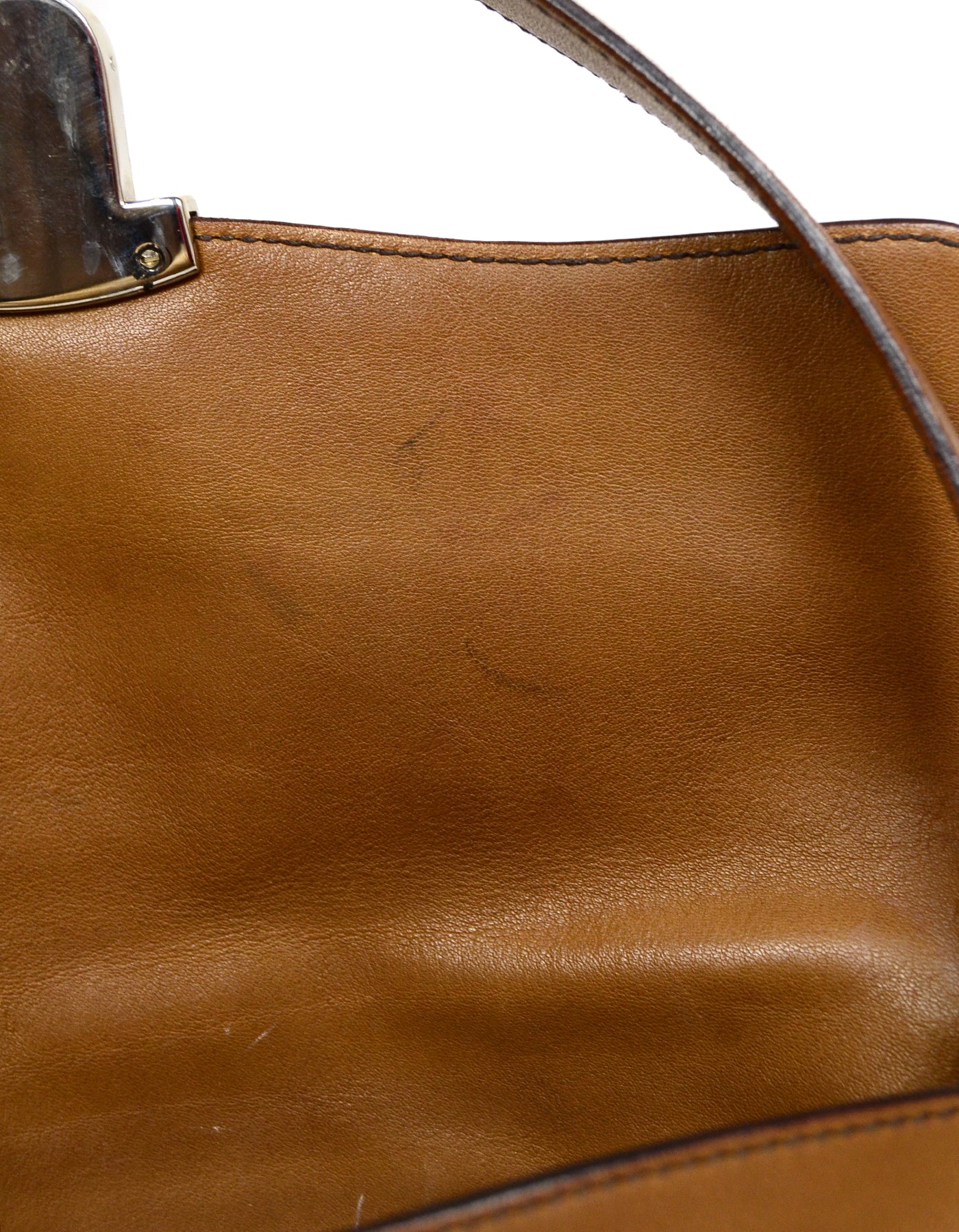 Prada Brown Leather Pushlock Baguette Bag