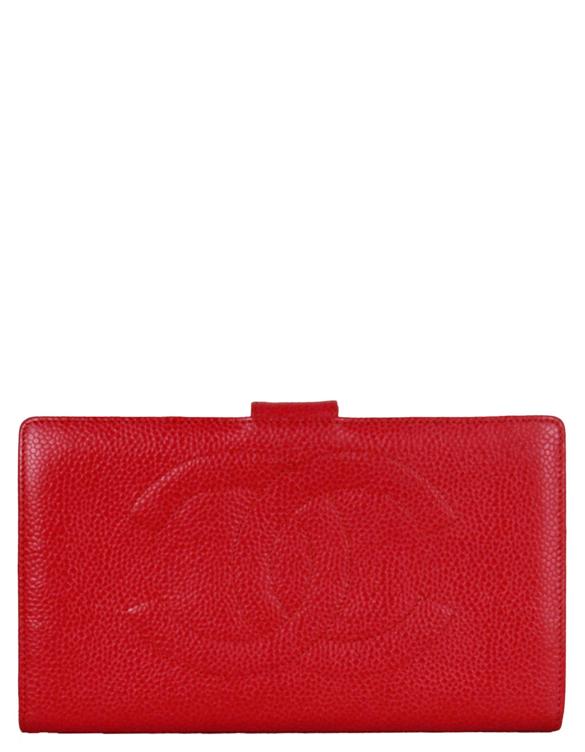 Chanel Vintage Red Caviar Leather Timeless CC Long Wallet