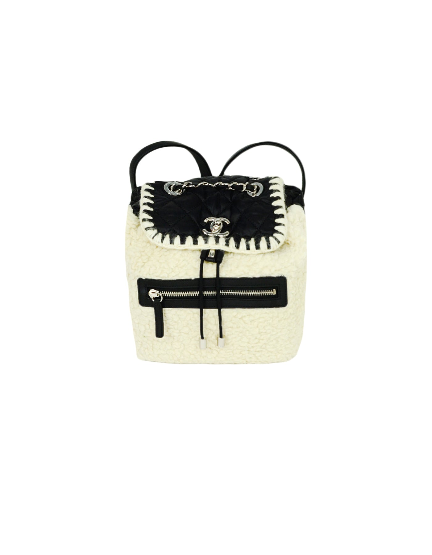Chanel Black/Ecru Nylon & Shearling Coco Neige Backpack