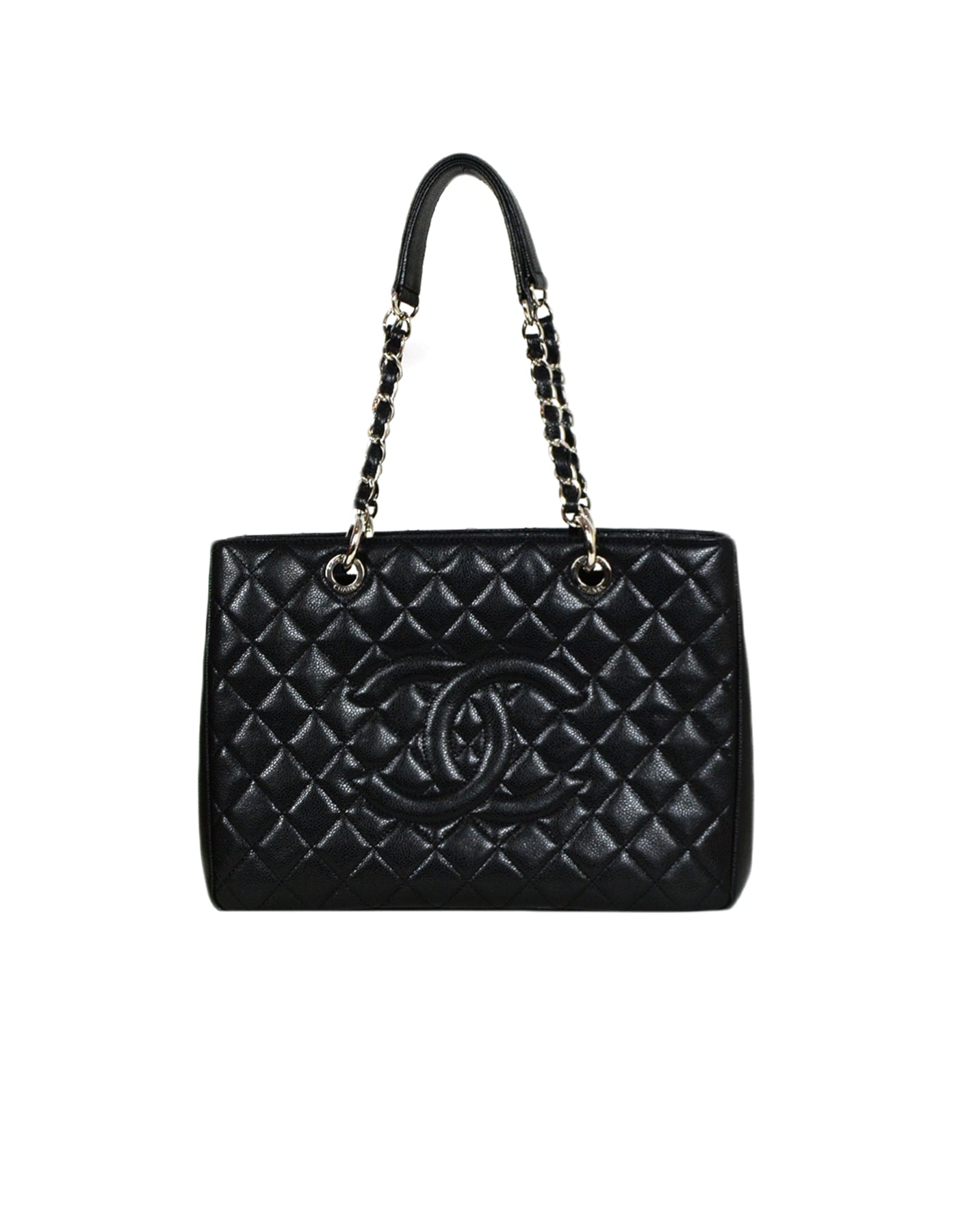 Chanel Black/Silver Caviar Leather GST Grand Shopper Tote Bag