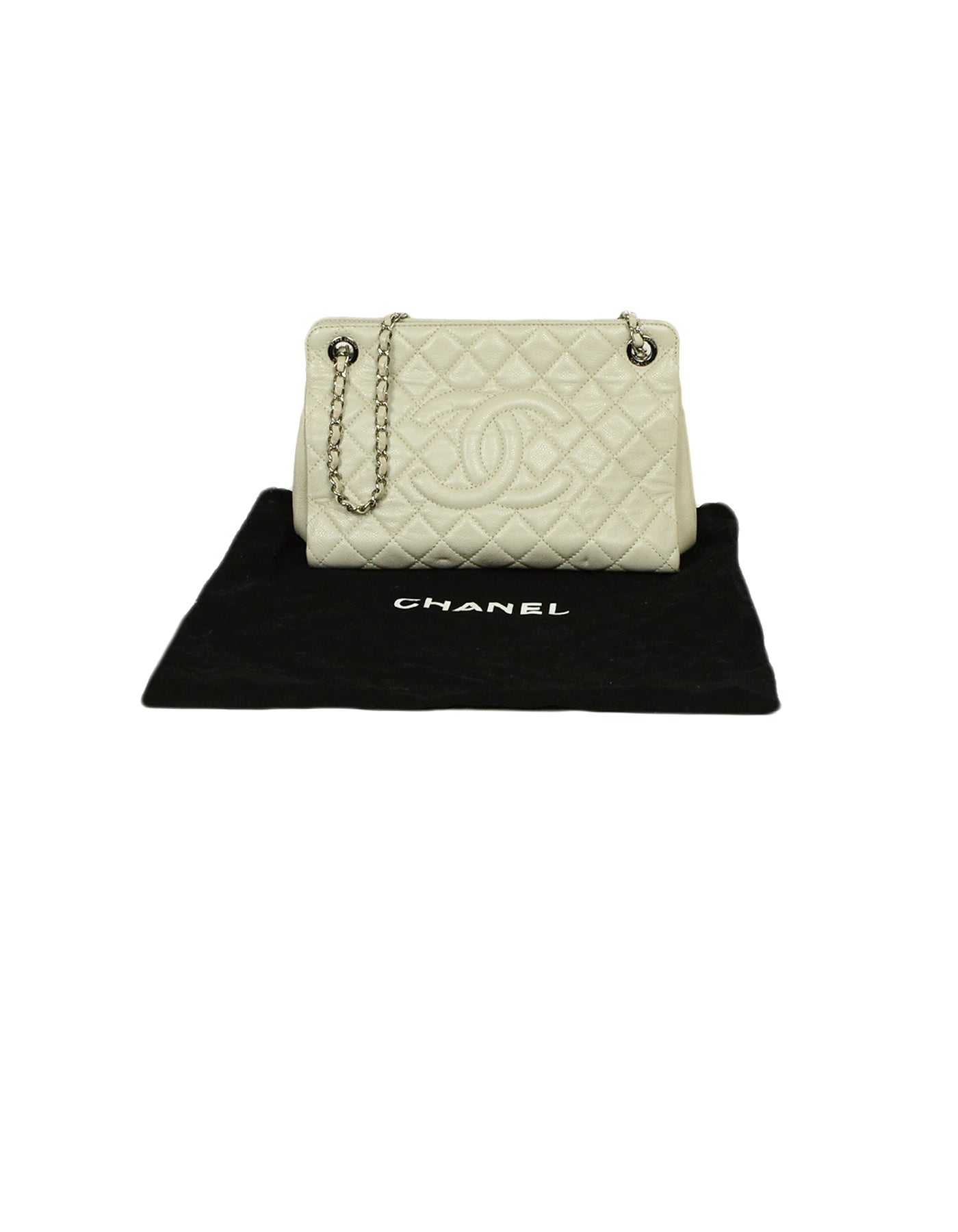 Chanel Ivory Caviar Leather Timeless CC Tote Bag