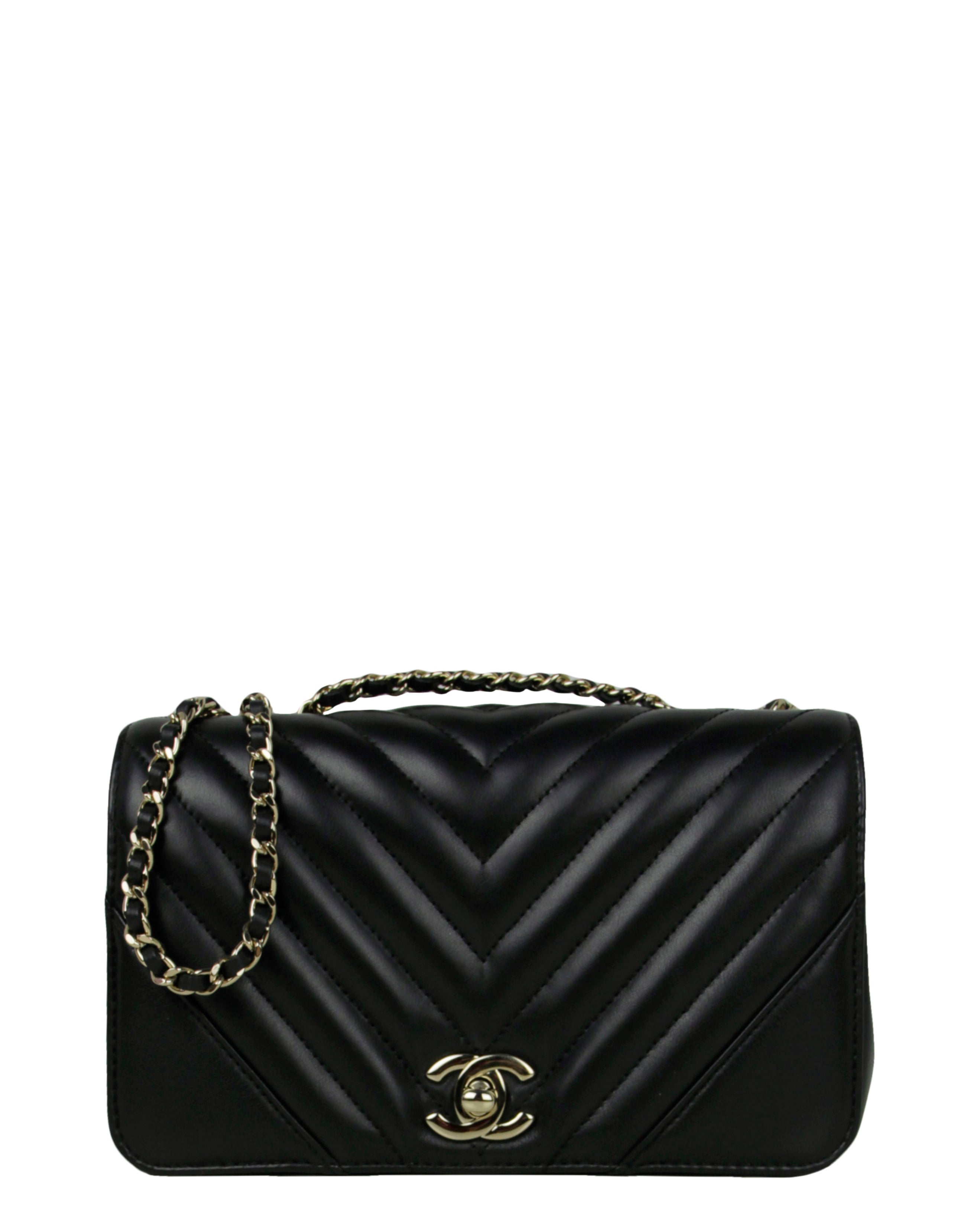 Chanel Black Lambskin Chevron Mini Statement Flap Bag