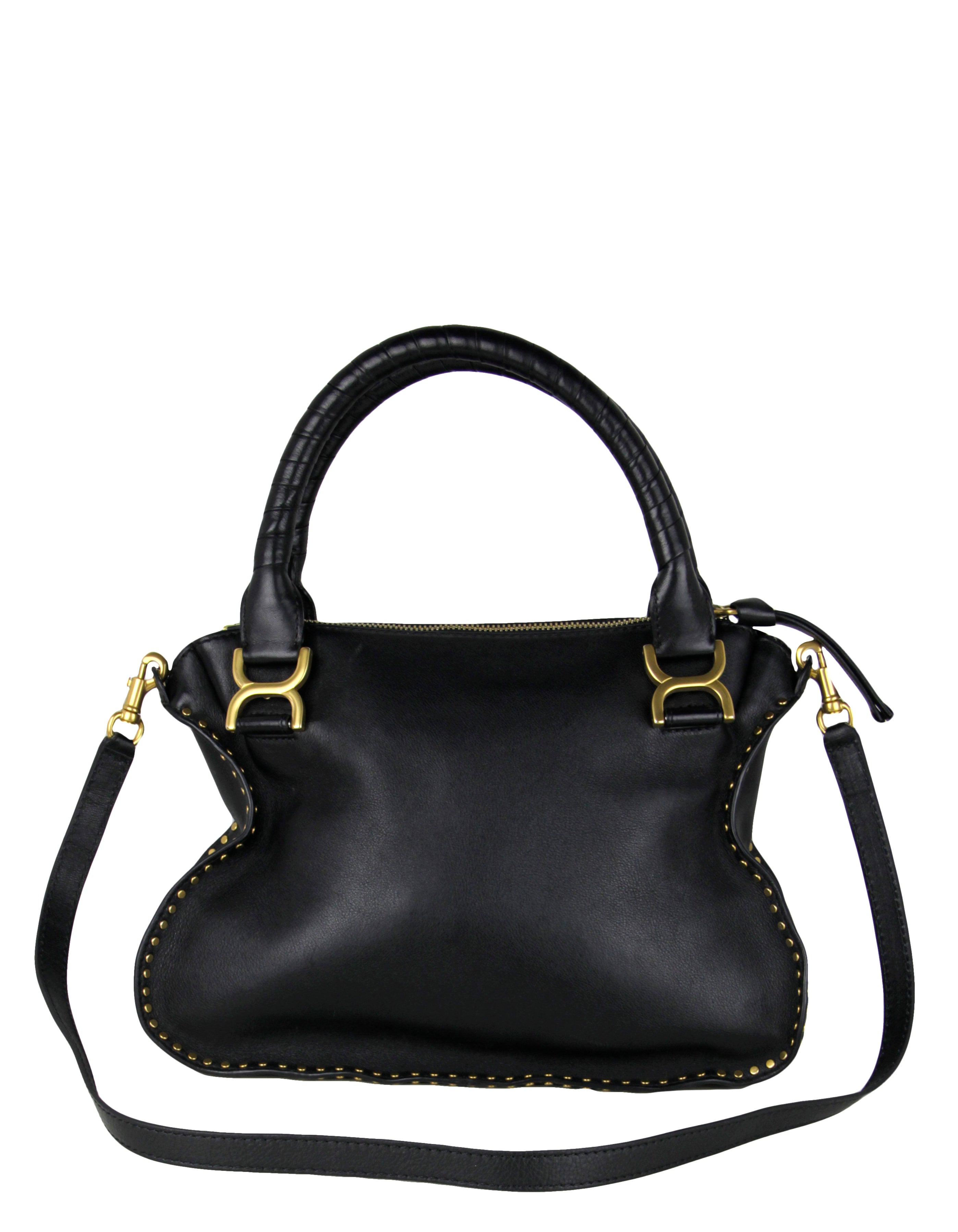 Chloe Black Calfskin Leather Braided Medium Marcie Satchel Bag