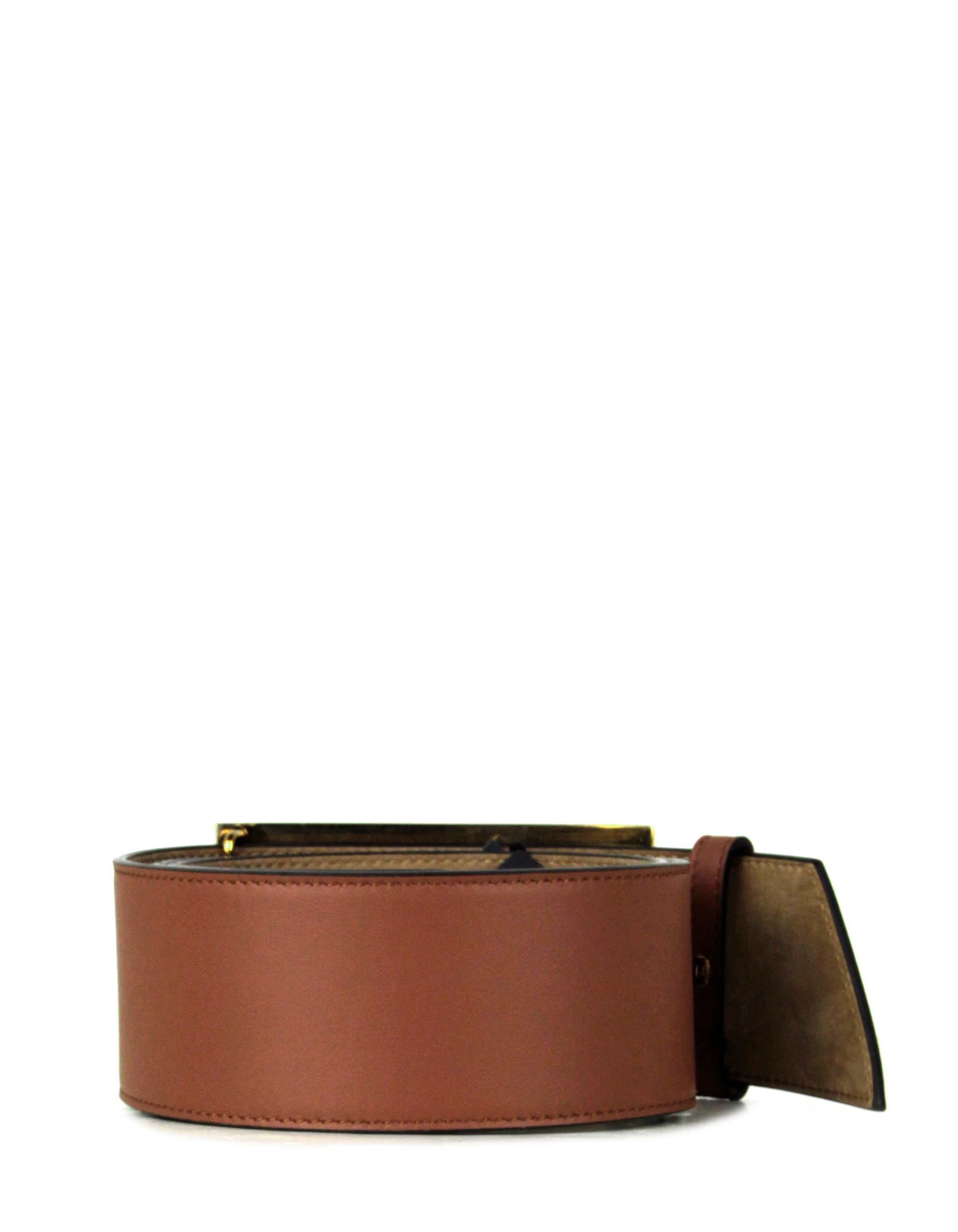 Fendi NWT Brown Leather Wide Logo Belt sz 85/34