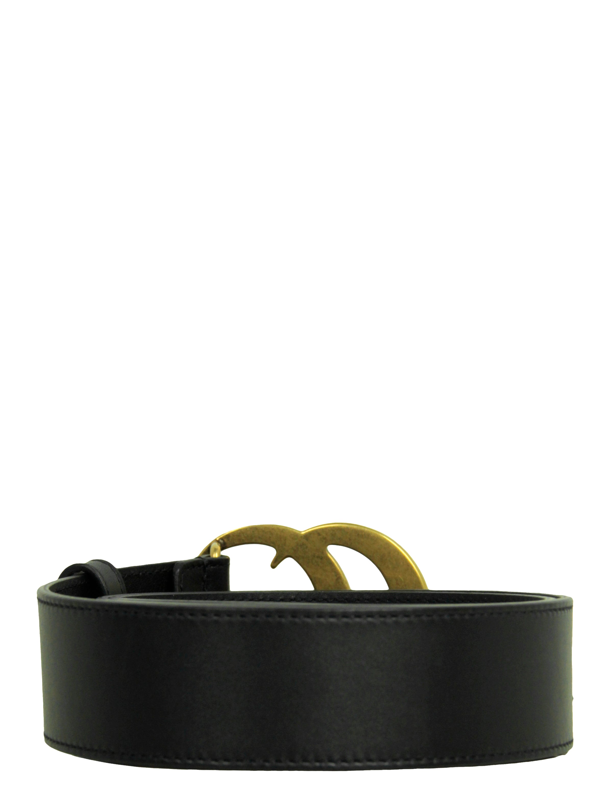 Gucci Black/Gold 40mm Wide Leather Marmont Belt sz 85