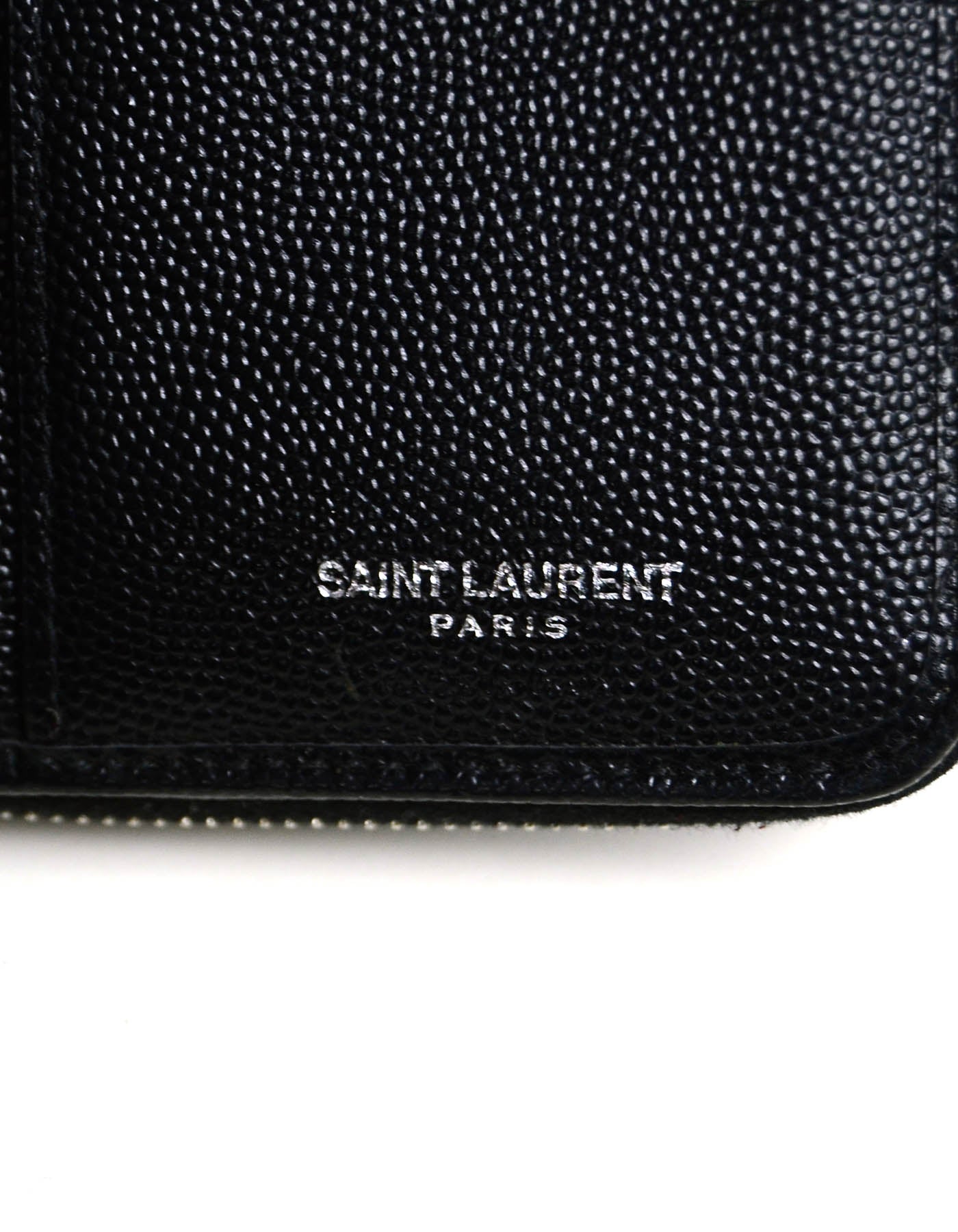 Saint Laurent Monogram Chevron Leather Compact Zip Around Wallet