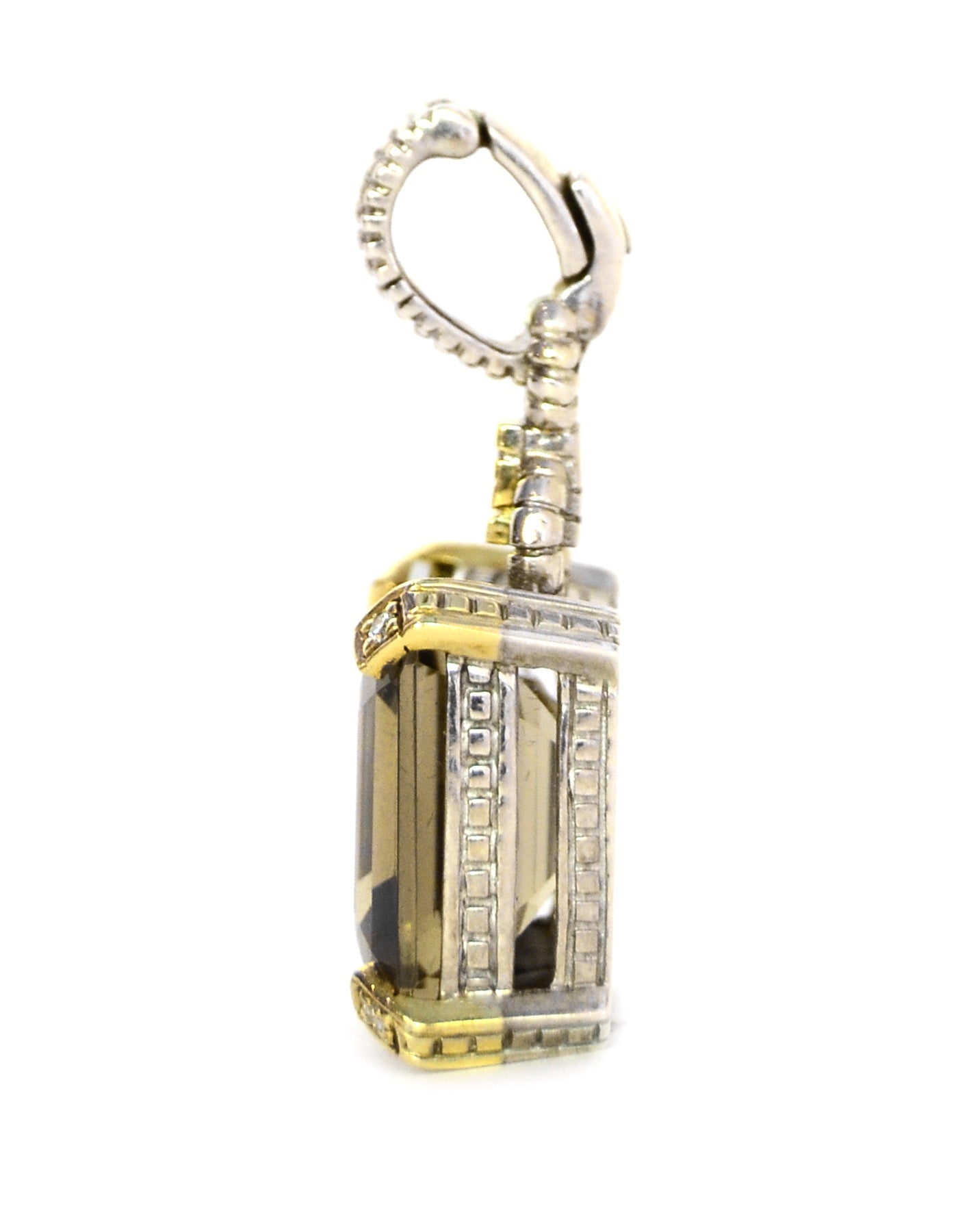 Judith Ripka Sterling/Gold Emerald Cut Smoky Quartz Pendant