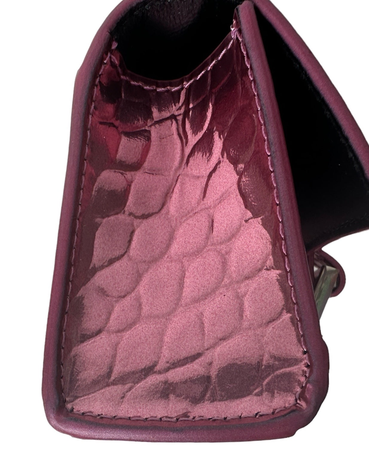 Balenciaga Metallic Pink Embossed Crocodile Hourglass Mini Top Handle Bag