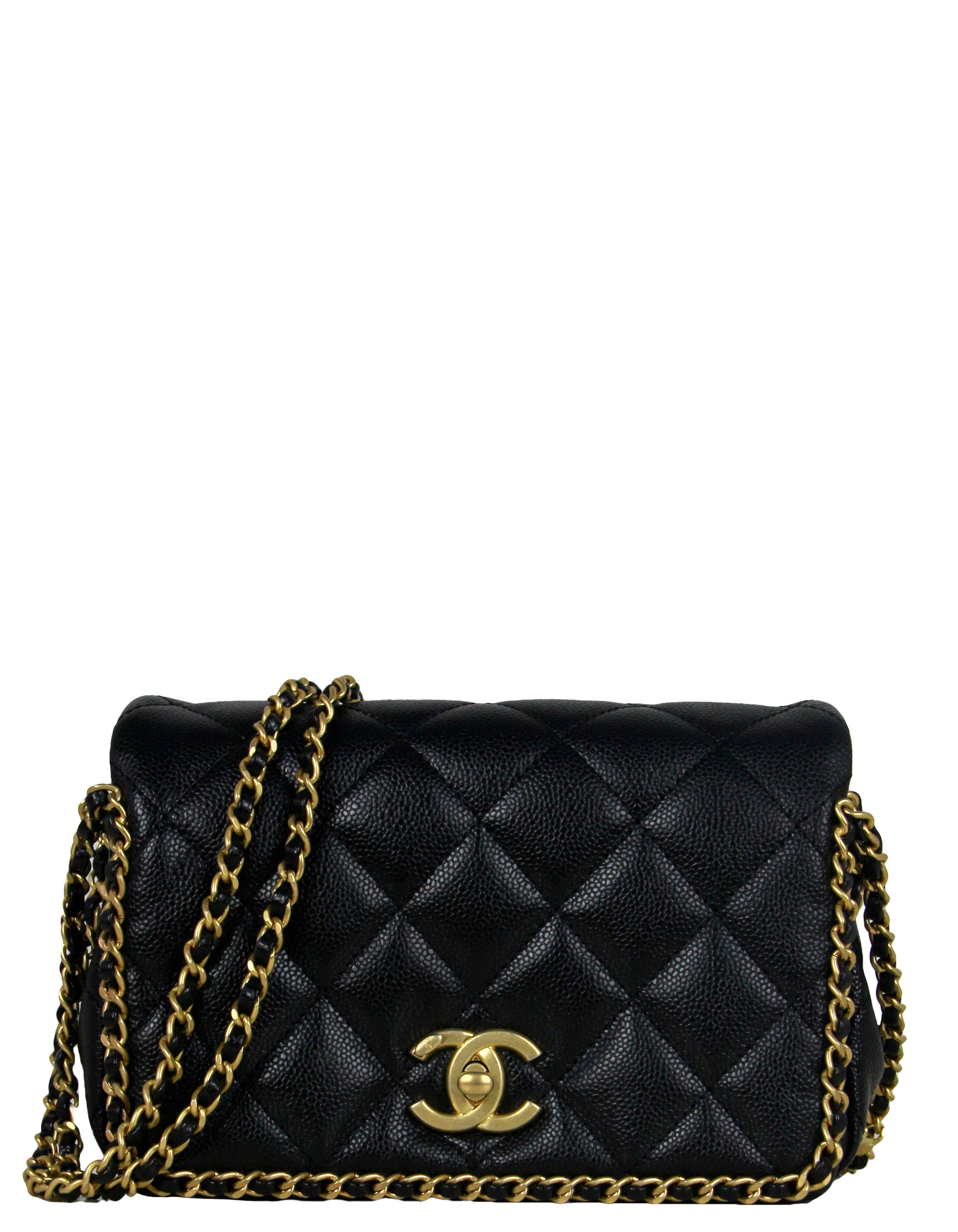 Chanel 2022 Black Caviar Quilted Chain Around Mini Flap Bag