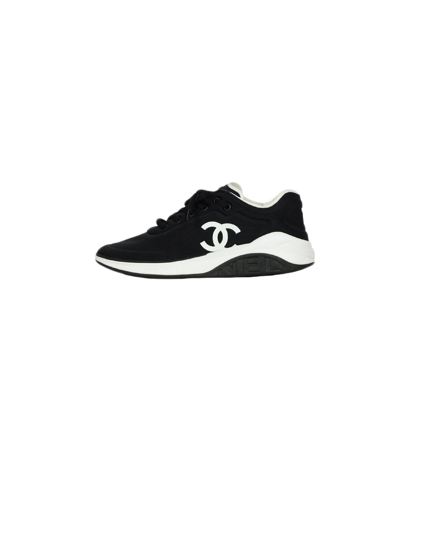 Chanel 2019 Black White Lycra CC Trainers Sneakers sz 39