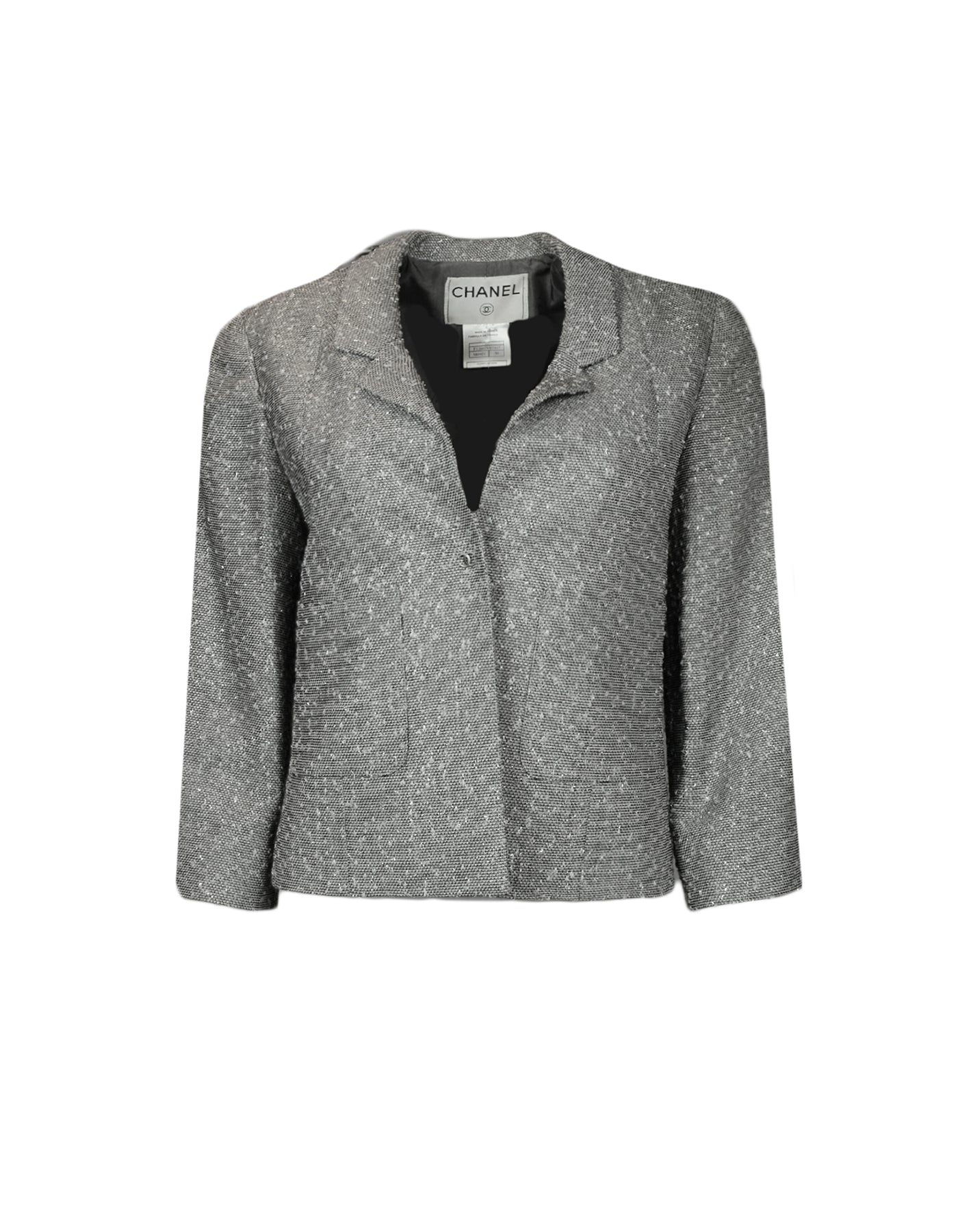 Chanel Silver Tweed Jacket & Silver Pants sz 38