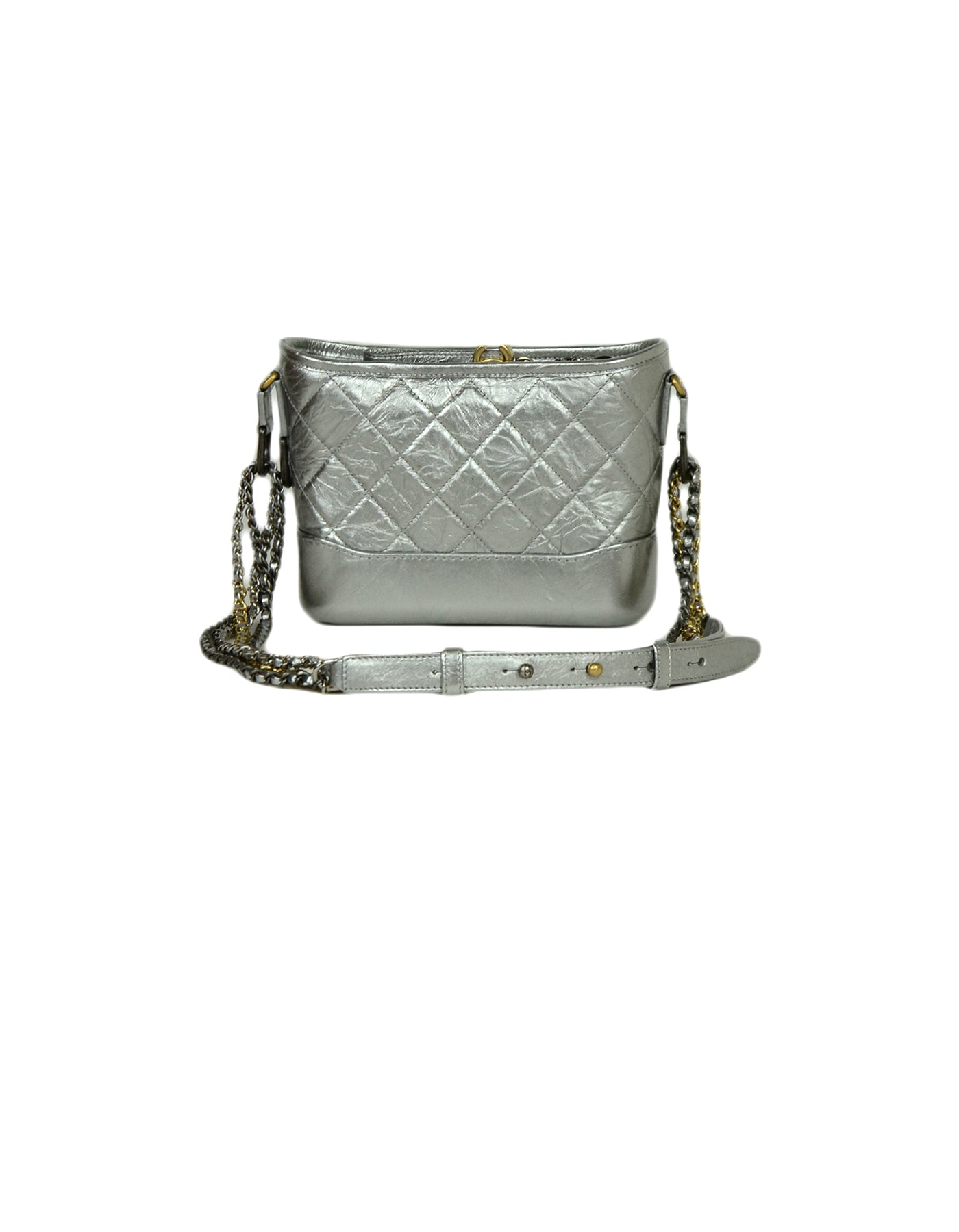 Chanel Silver Metallic Calfskin Quilted Small Gabrielle Hobo Bag