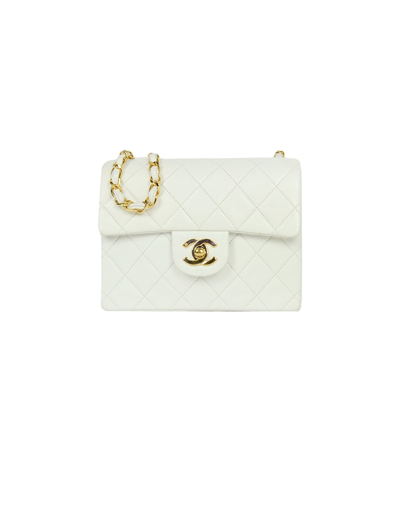 Chanel White Lambskin Leather Quilted Square Mini Flap Classic Bag