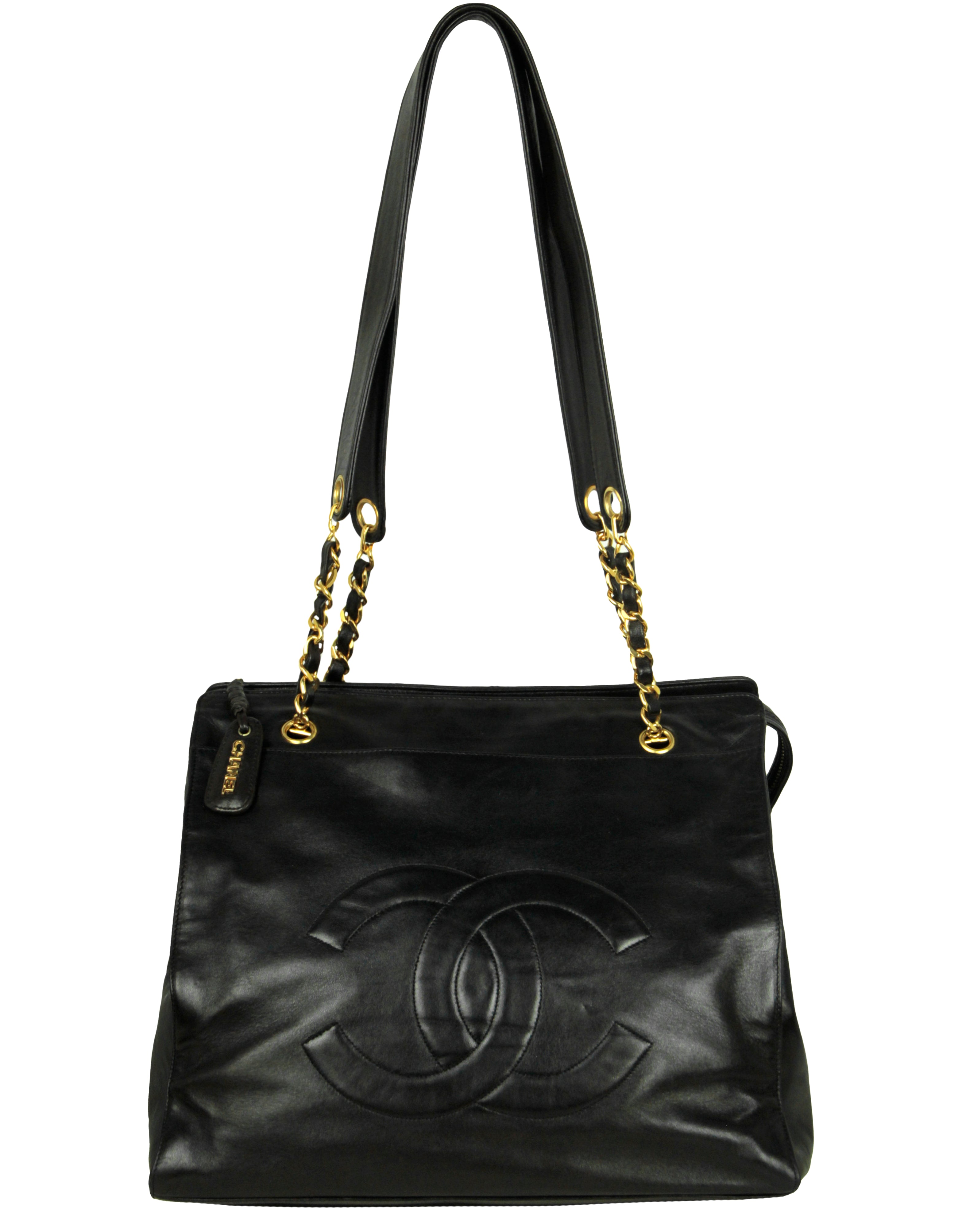 Chanel Black Vintage Lambskin Leather CC Logo Tote Bag