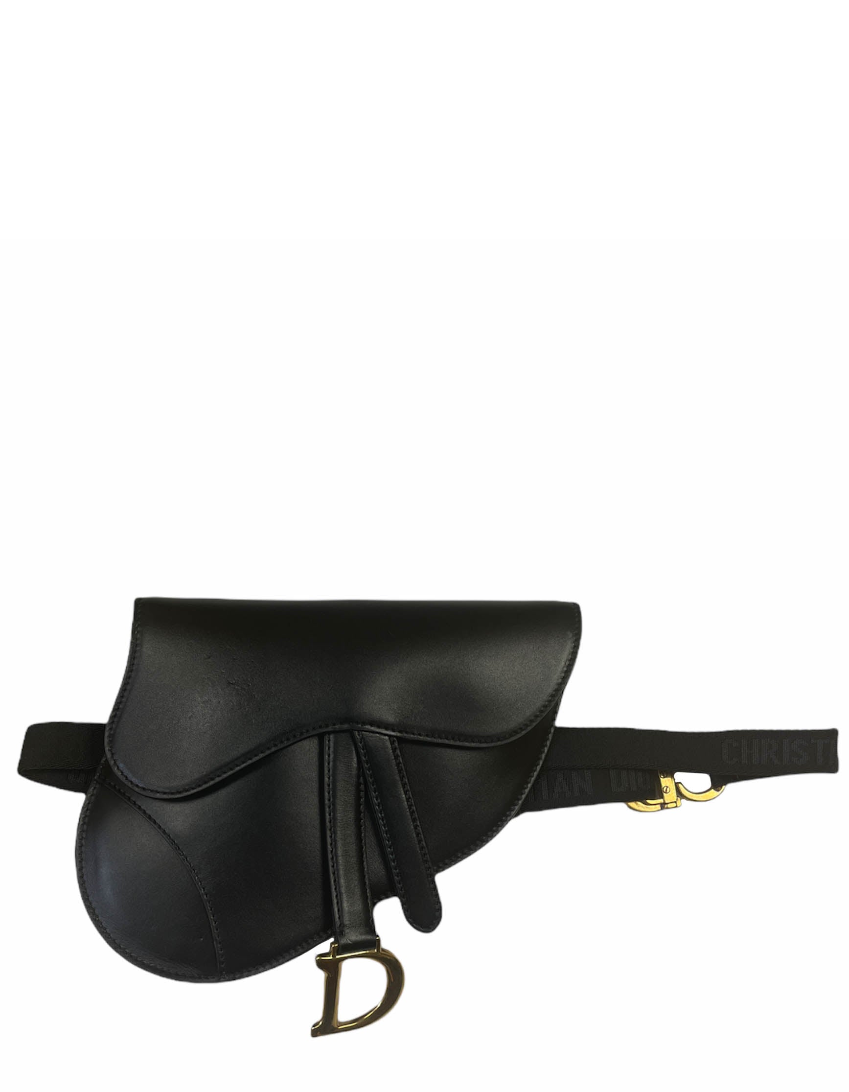 Christian Dior Black Leather Saddle Pouch Belt Bag