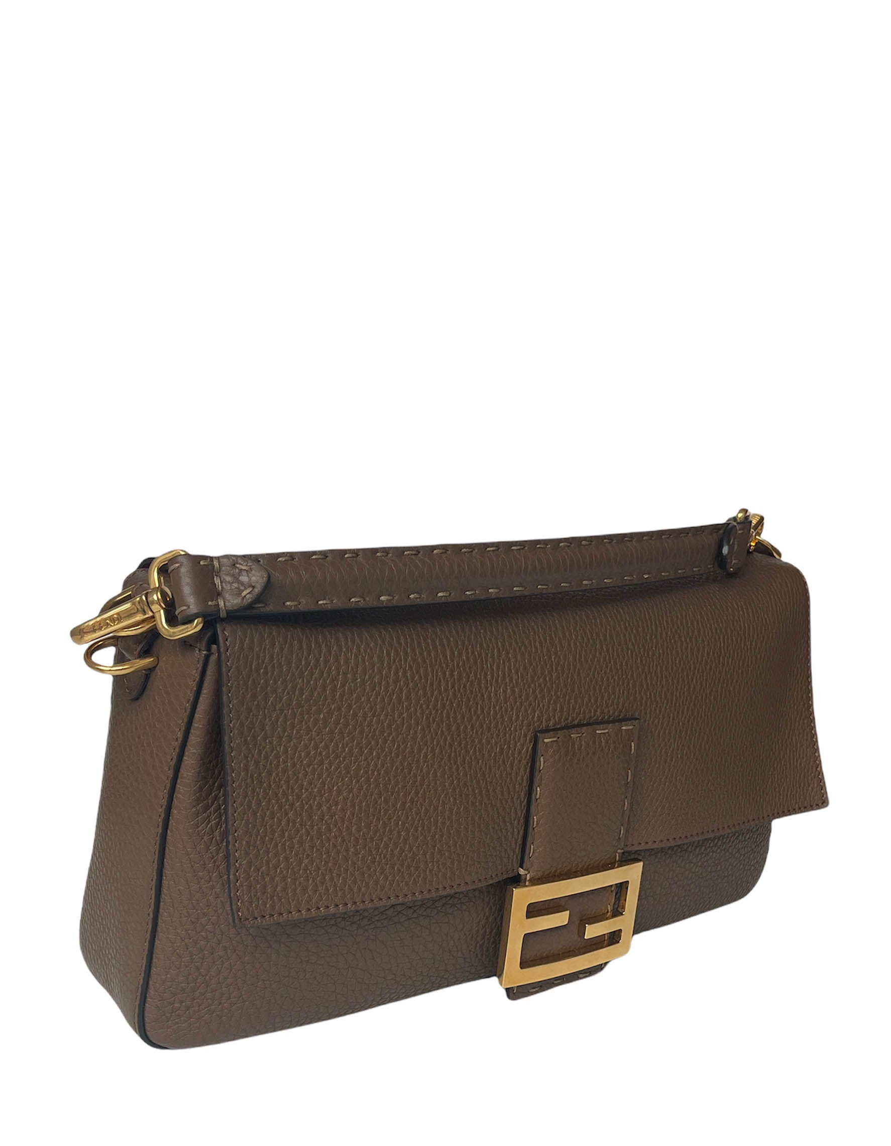 Fendi Brown Selleria Leather Large Baguette NM Bag w/ Two Straps