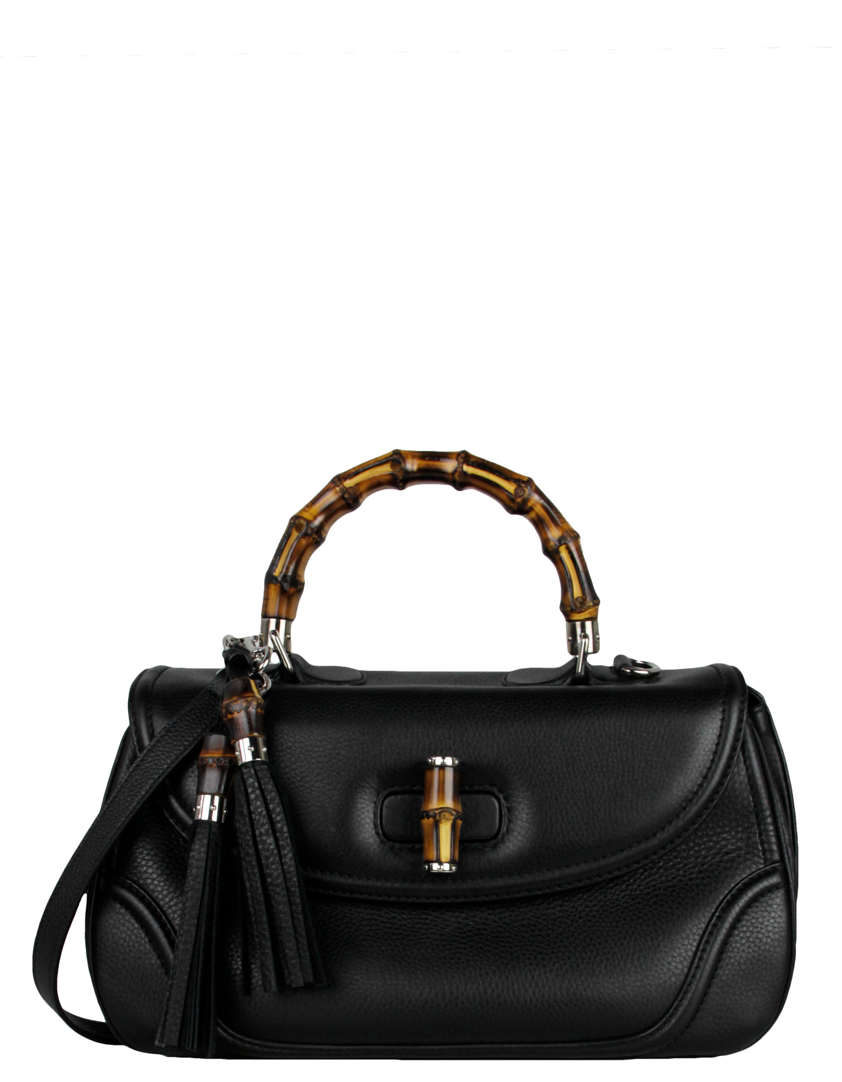 Gucci Black Leather New Bamboo Large Top Handle Bag