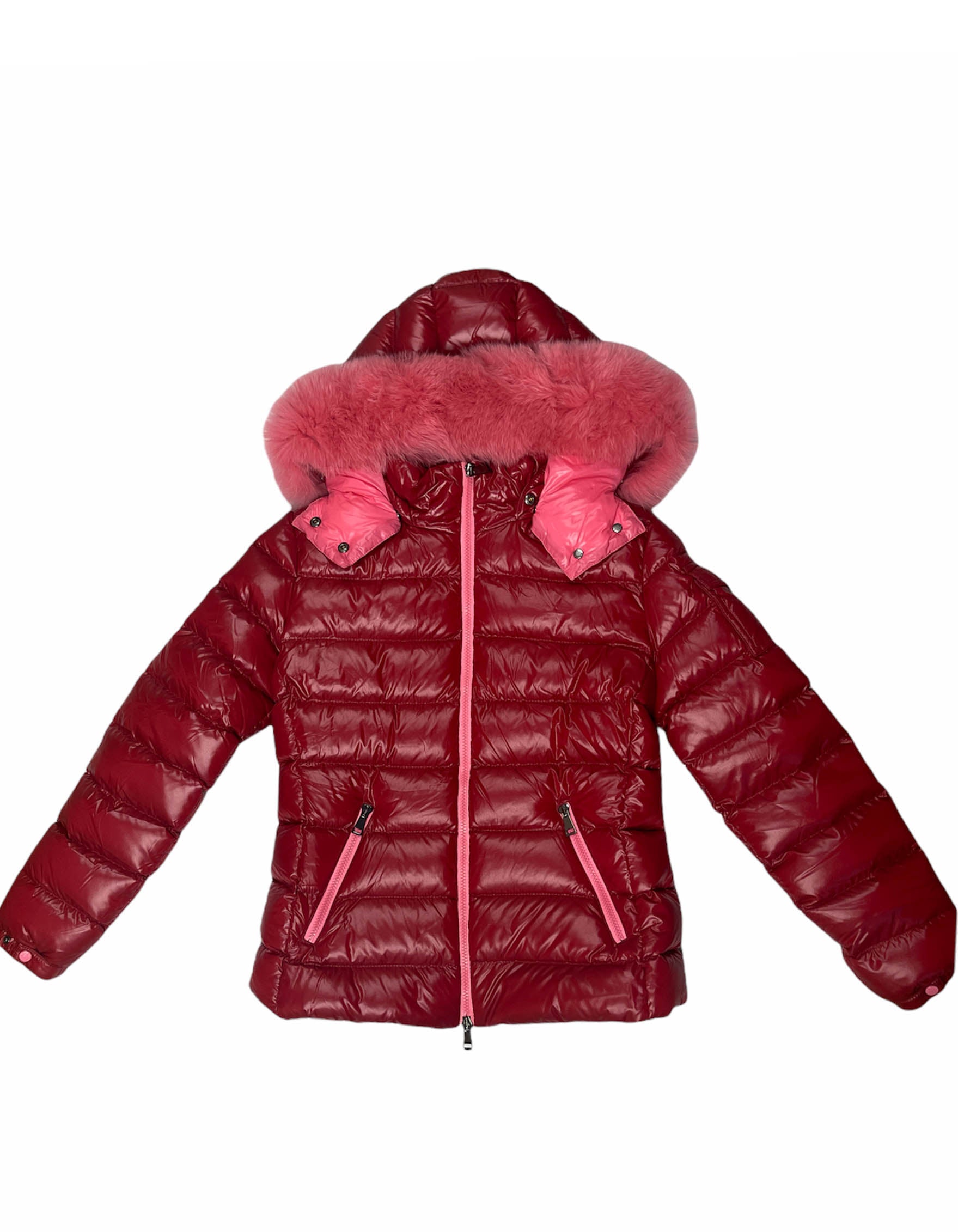 Moncler Red Badyfur Down Jacket w/Fox Trim sz 1/US S