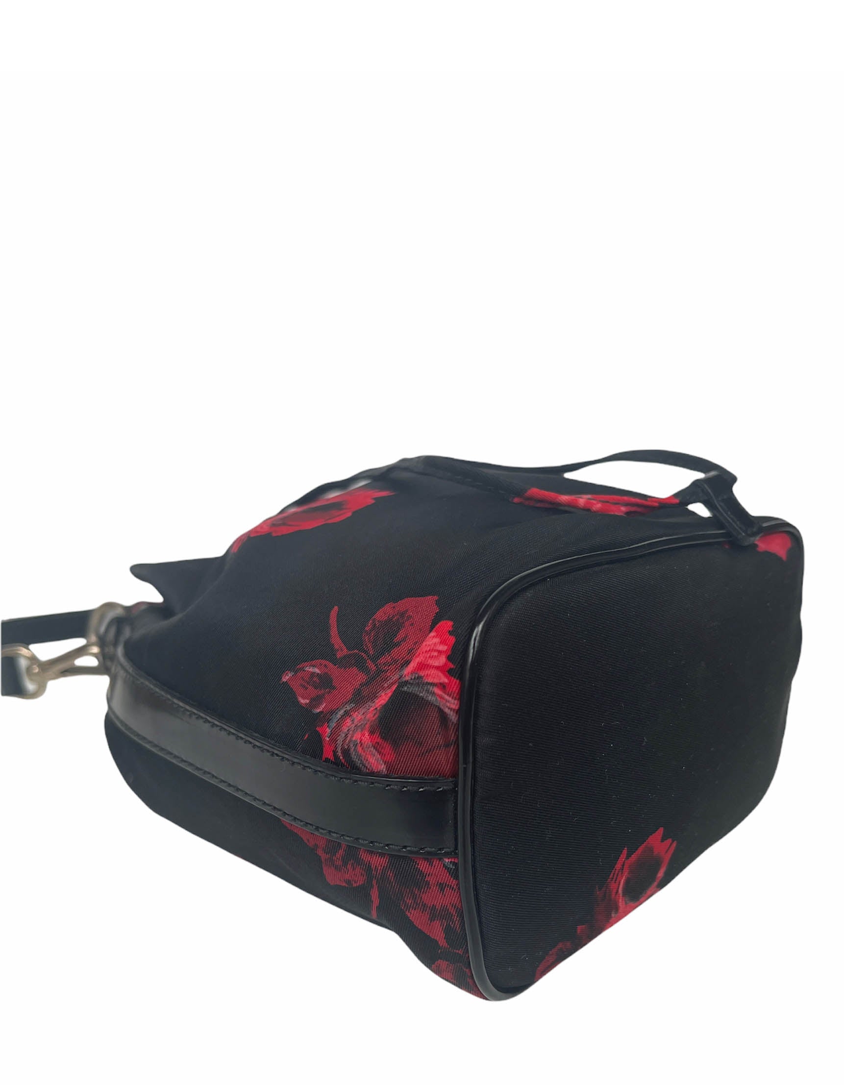 Prada Black Nylon Floral Print Mini Bucket Bag