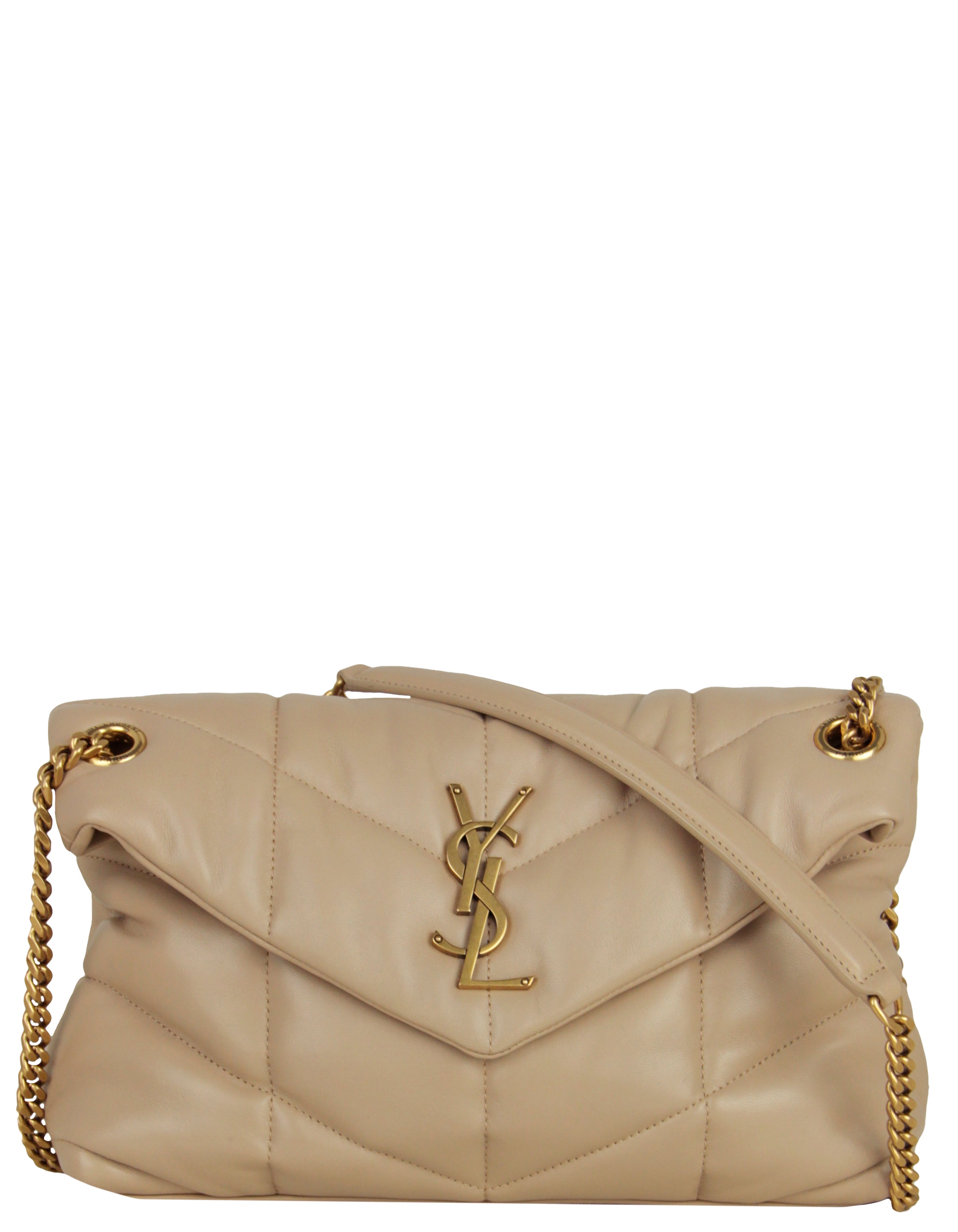 Saint Laurent Beige Leather Small Loulou Puffer Bag