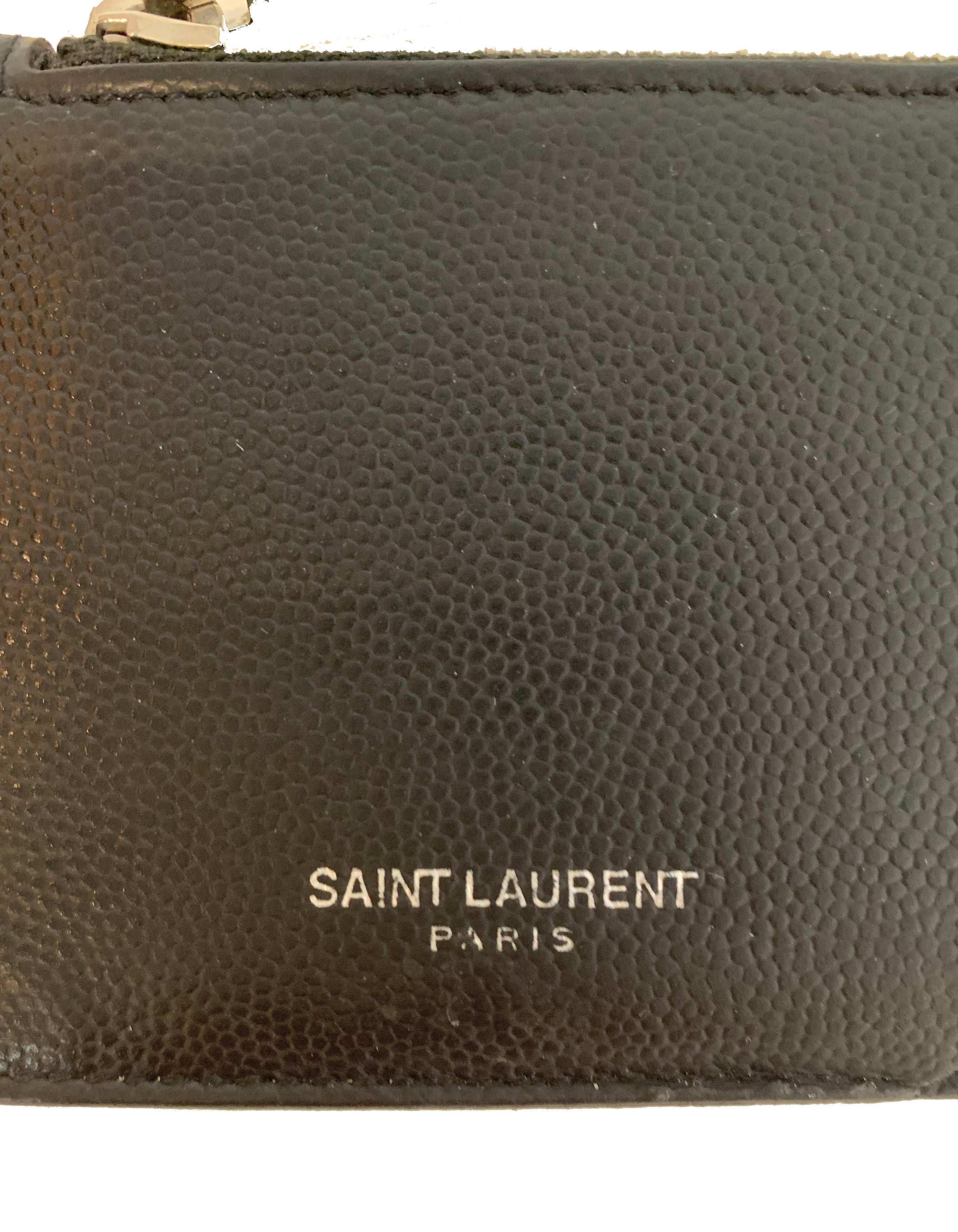 Saint Laurent Black Textured Leather Zip Top Card Holder