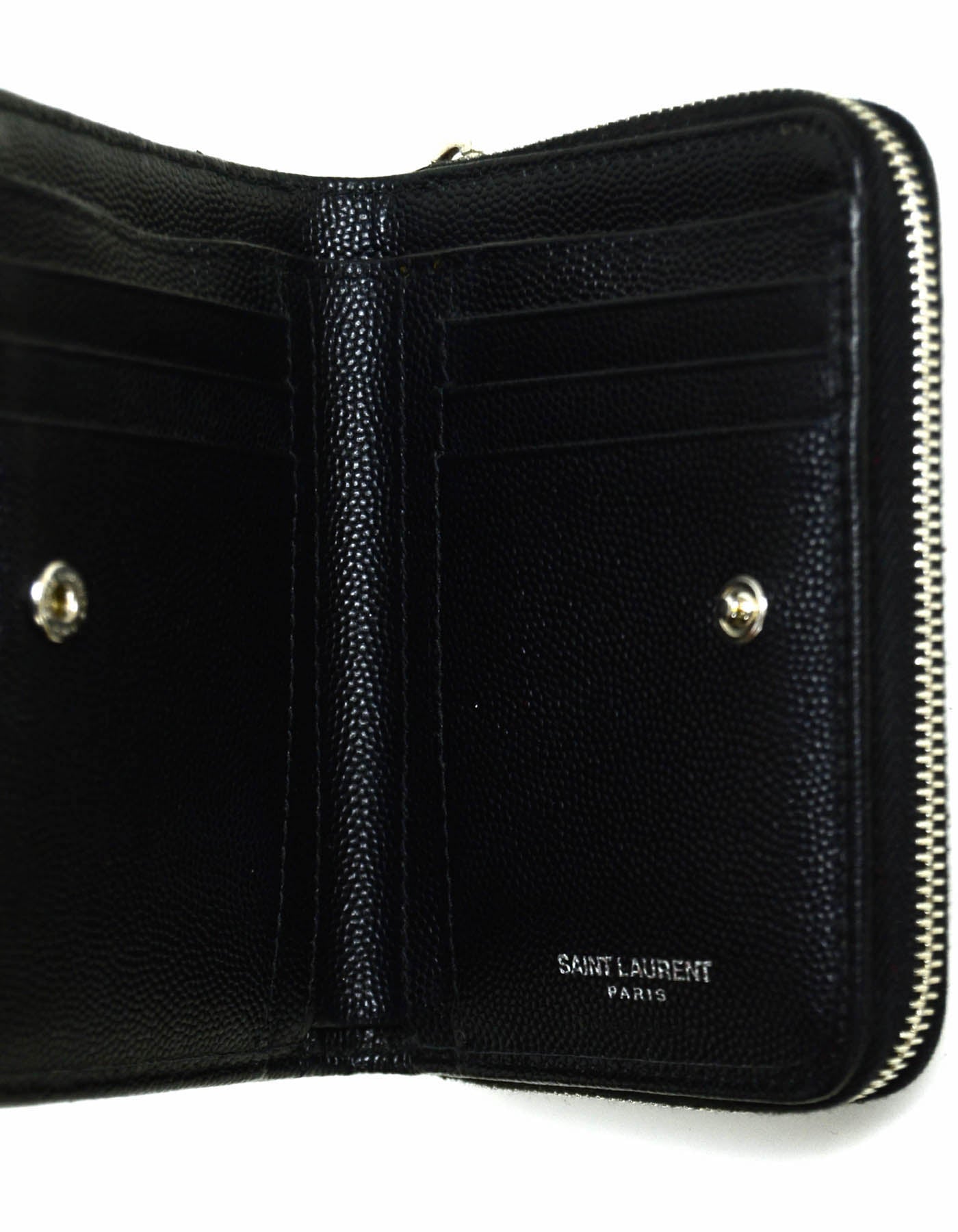 Saint Laurent Monogram Chevron Leather Compact Zip Around Wallet