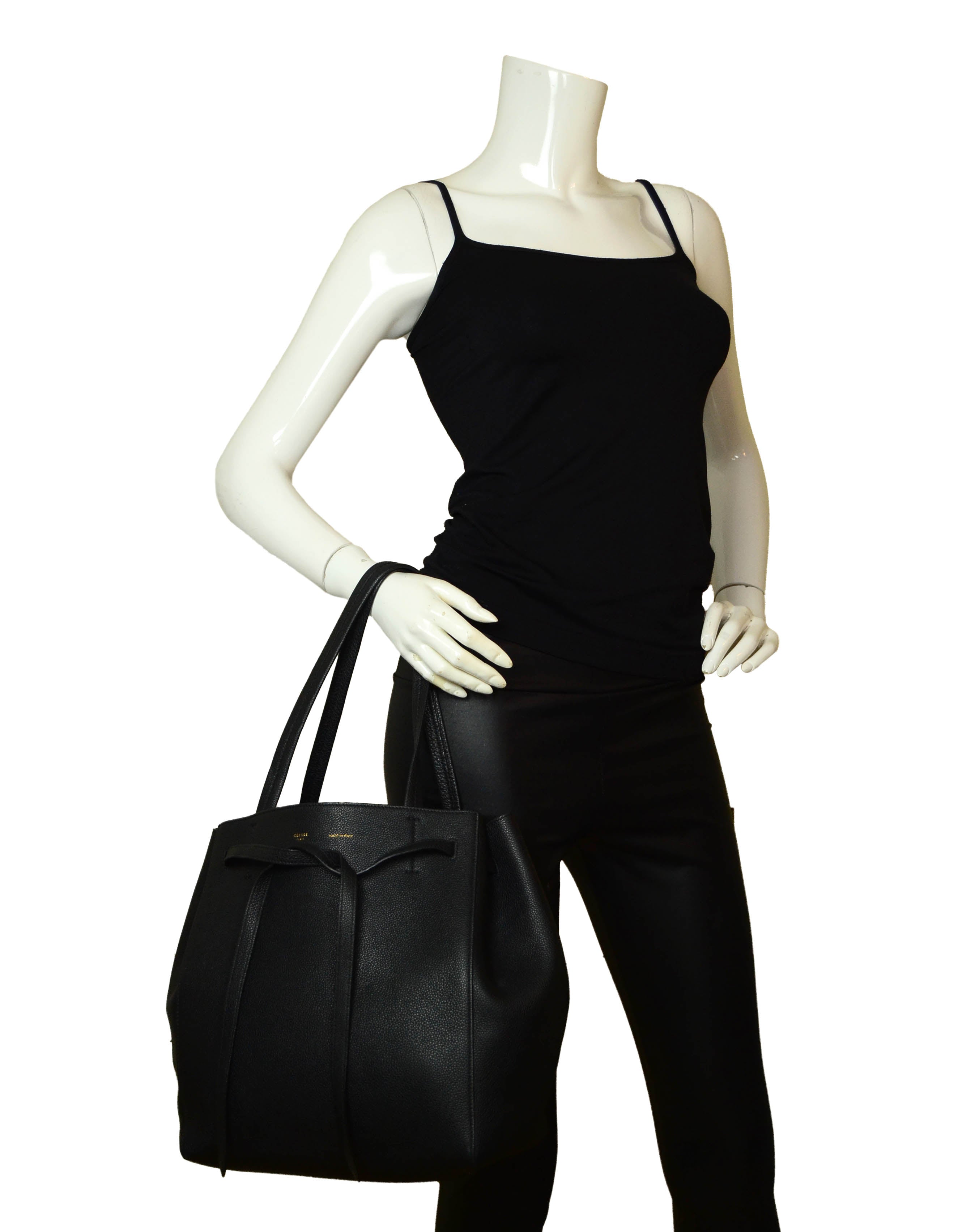 Celine Black Calfskin Leather Small Belt Cabas Phantom Tote Bag