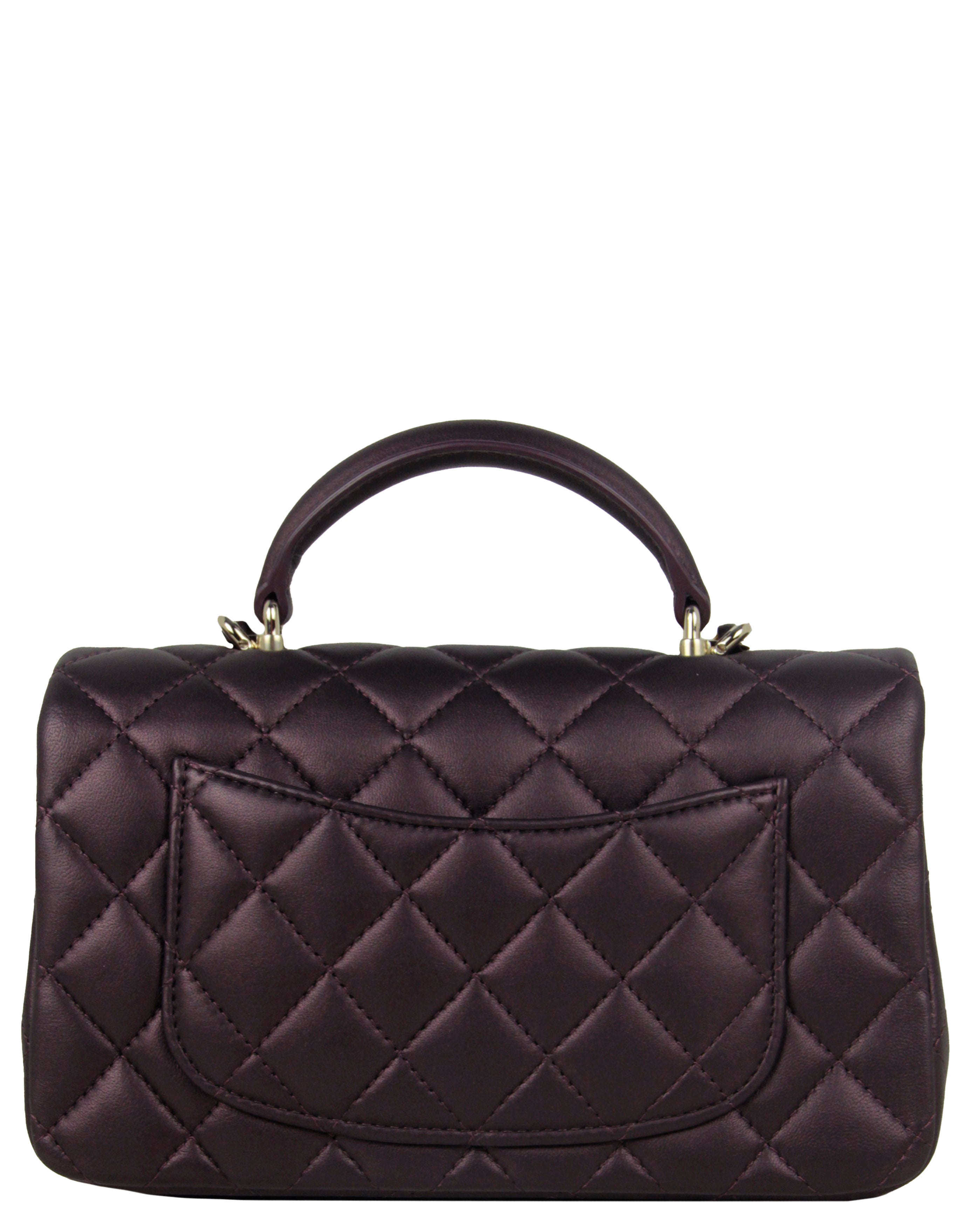 Chanel 2022 Iridescent Burgundy Lambskin Quilted Mini Top Handle Rectangular Flap Bag
