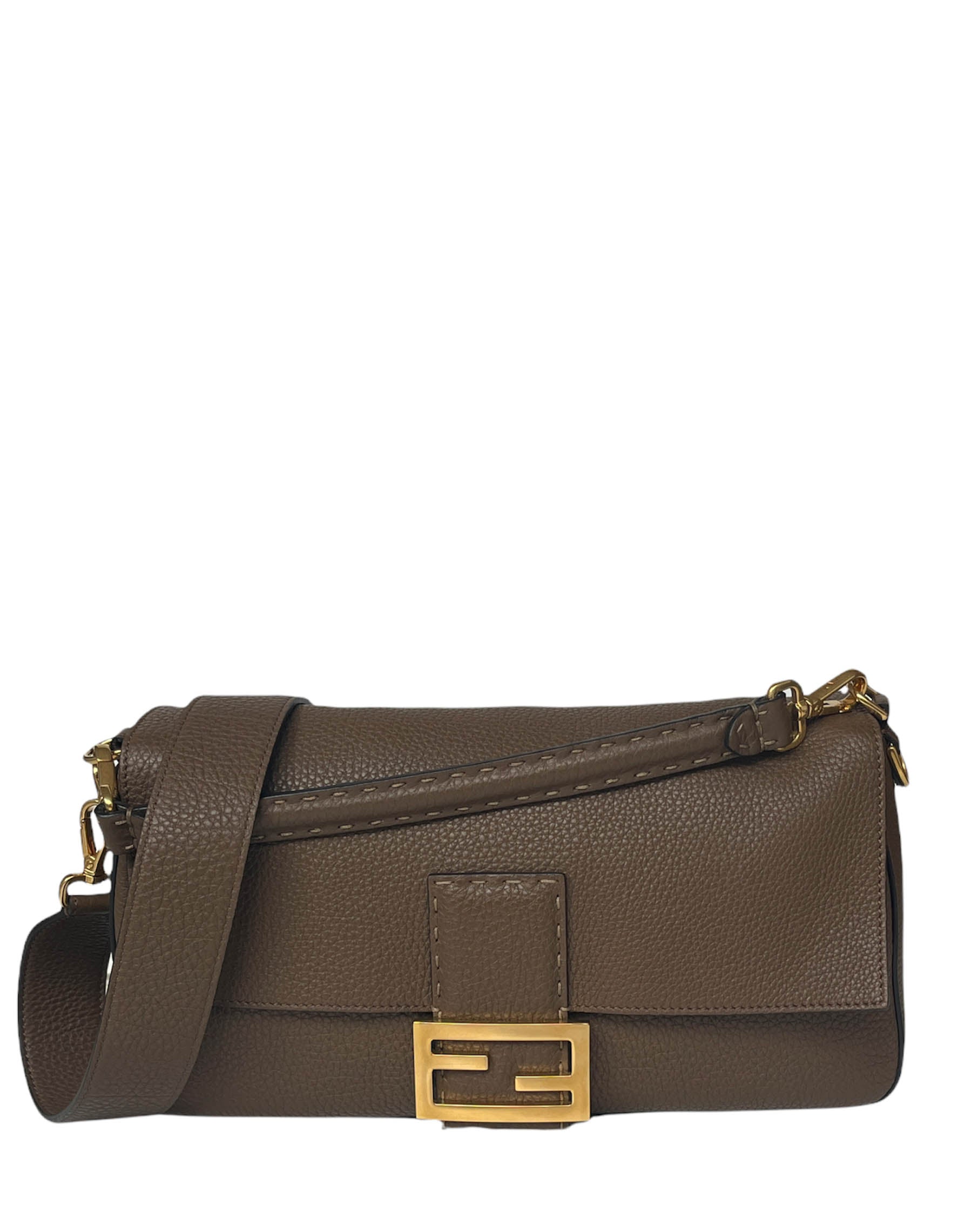 Fendi Brown Selleria Leather Large Baguette NM Bag w/ Two Straps