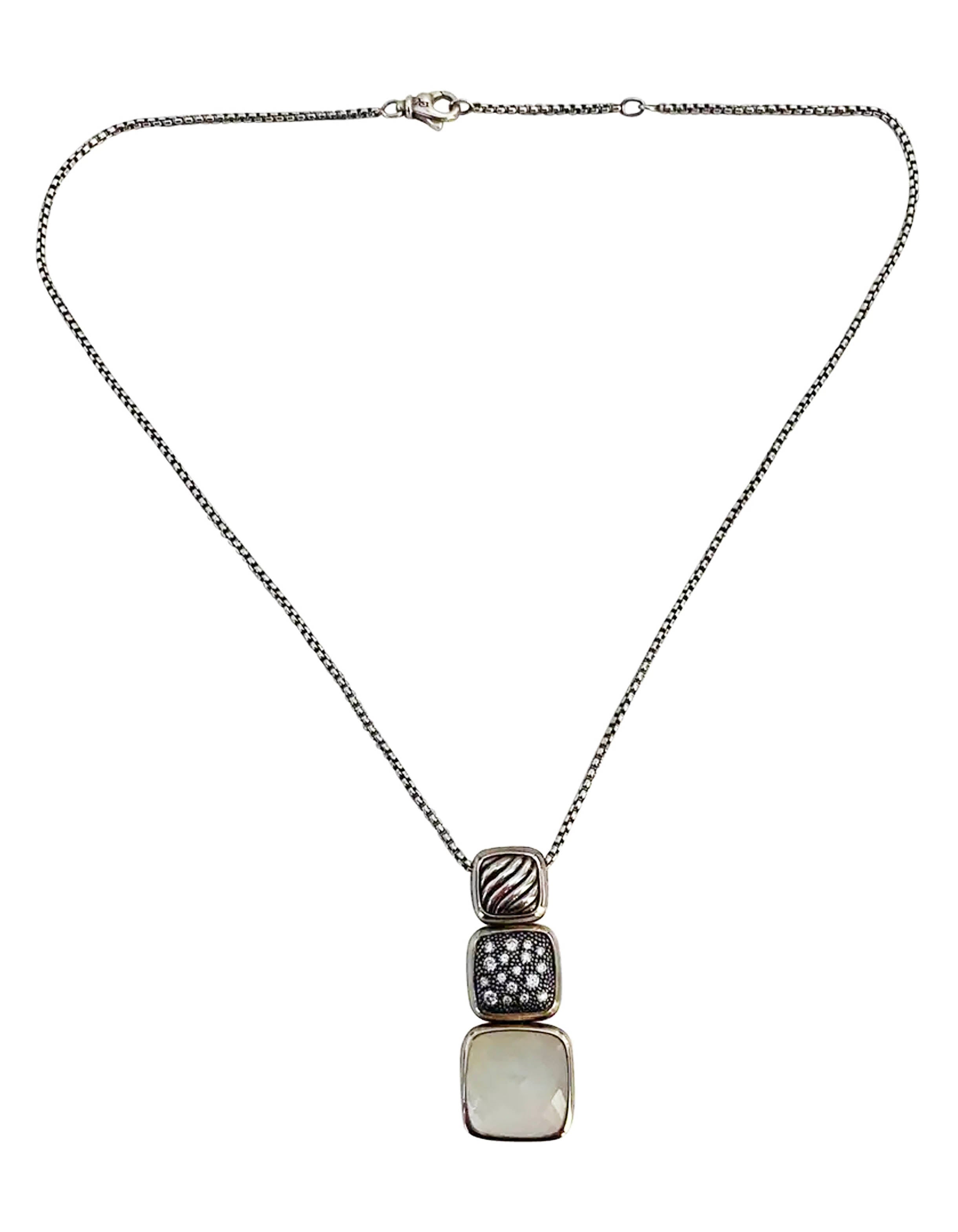 David Yurman Sterling Chicklet Necklace w/ Diamond & MOP