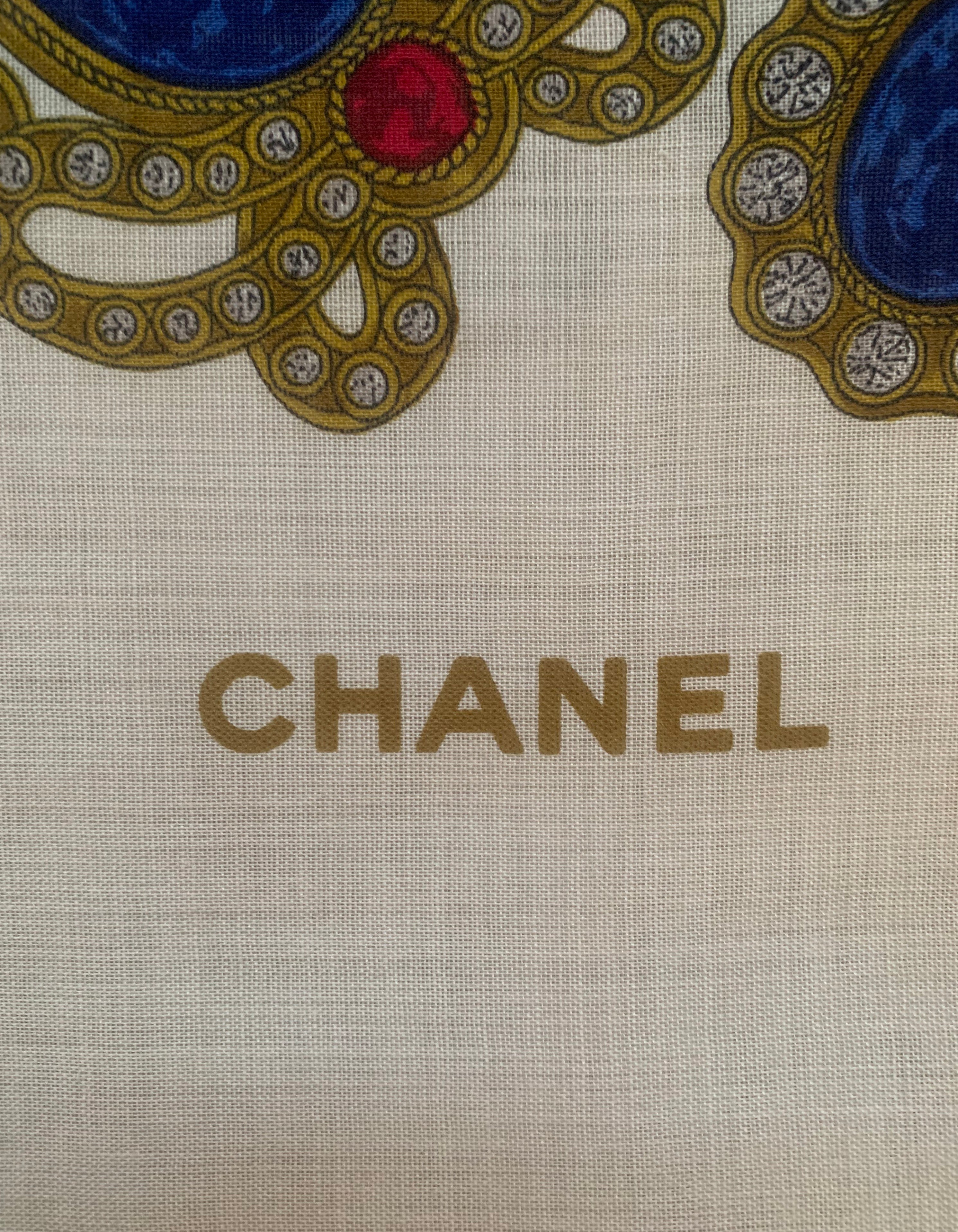 Chanel Cream Wool & Silk Jewel Print XL Scarf/Shawl