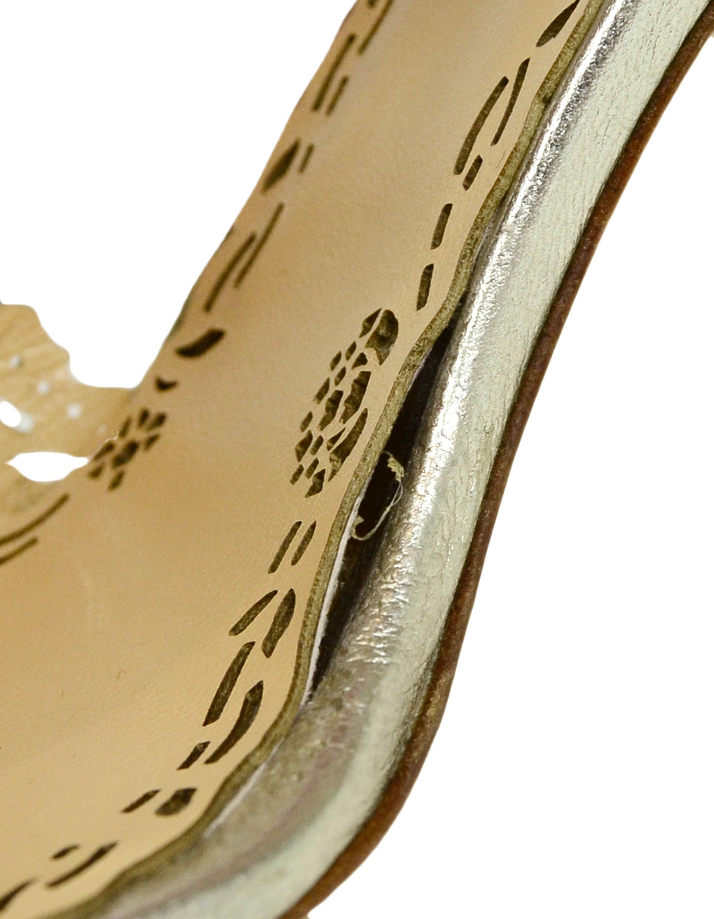 Marchesa Silver Leather Margaret Laser Cut Sandals sz 38.5