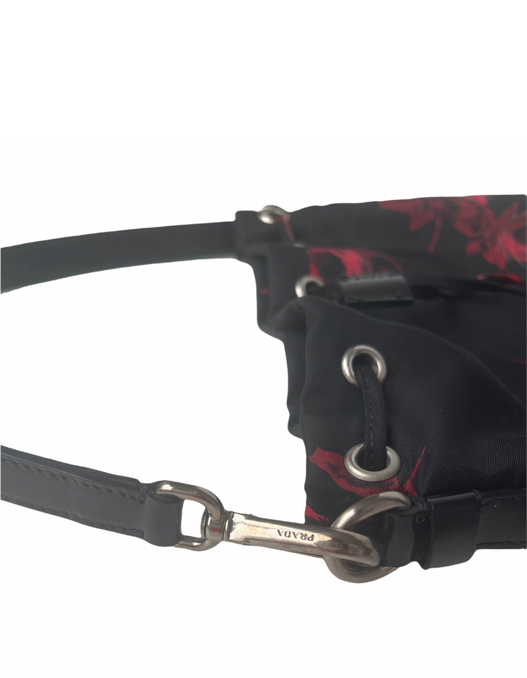 Prada Black Nylon Floral Print Mini Bucket Bag