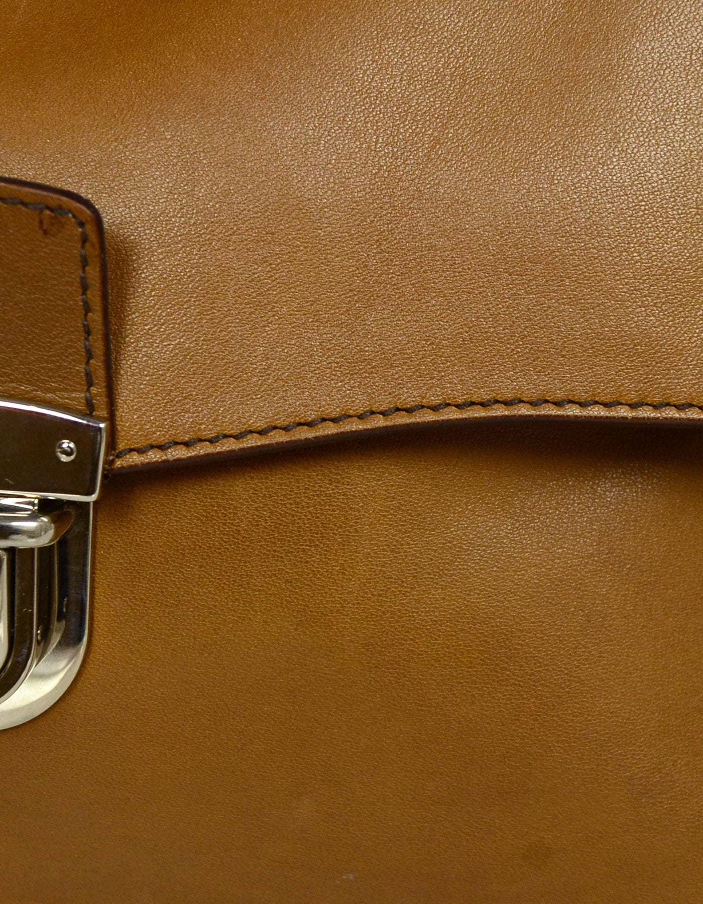 Prada Brown Leather Pushlock Baguette Bag