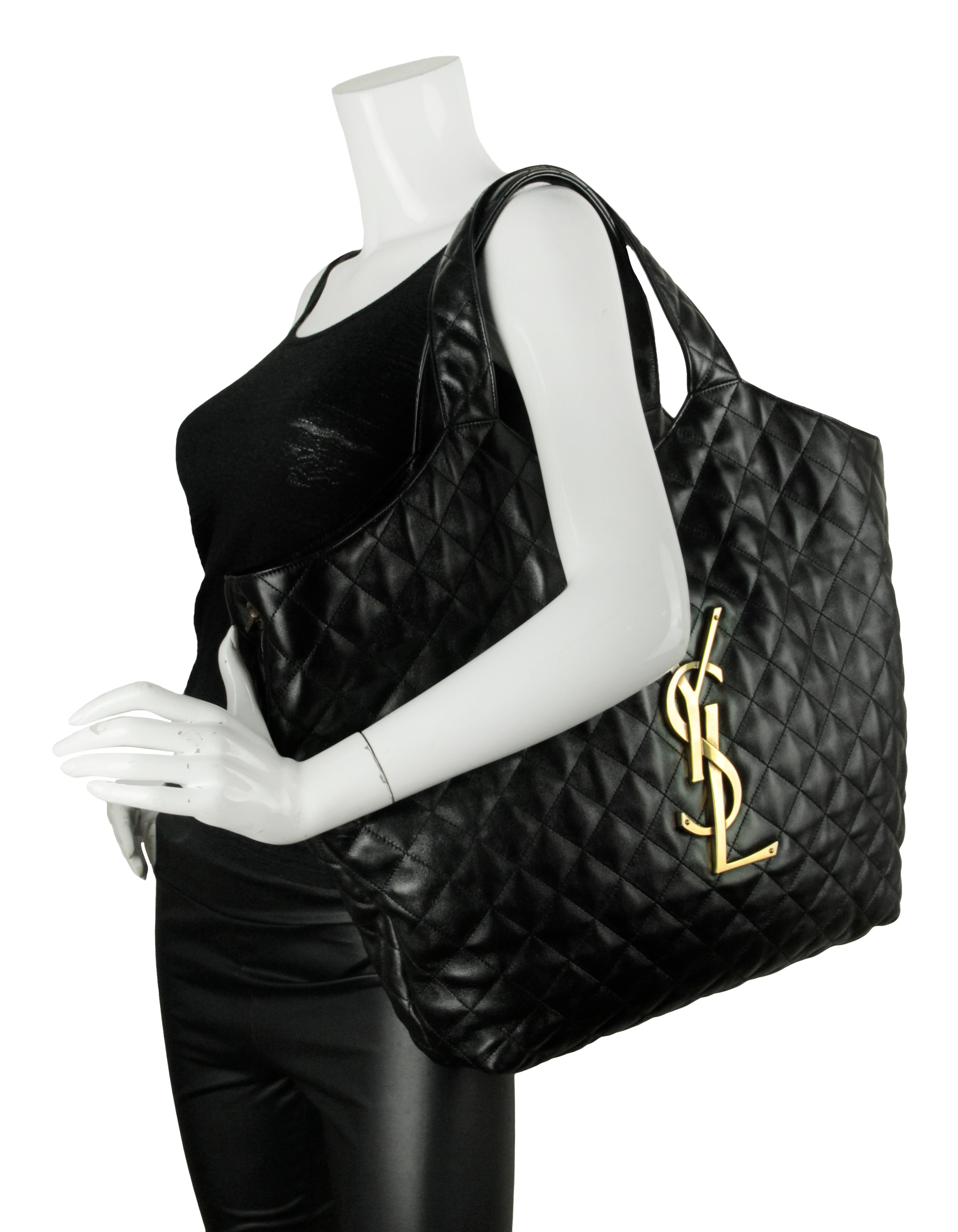 Saint Laurent Black Quilted Leather Icare Maxi Shopping Tote Bag