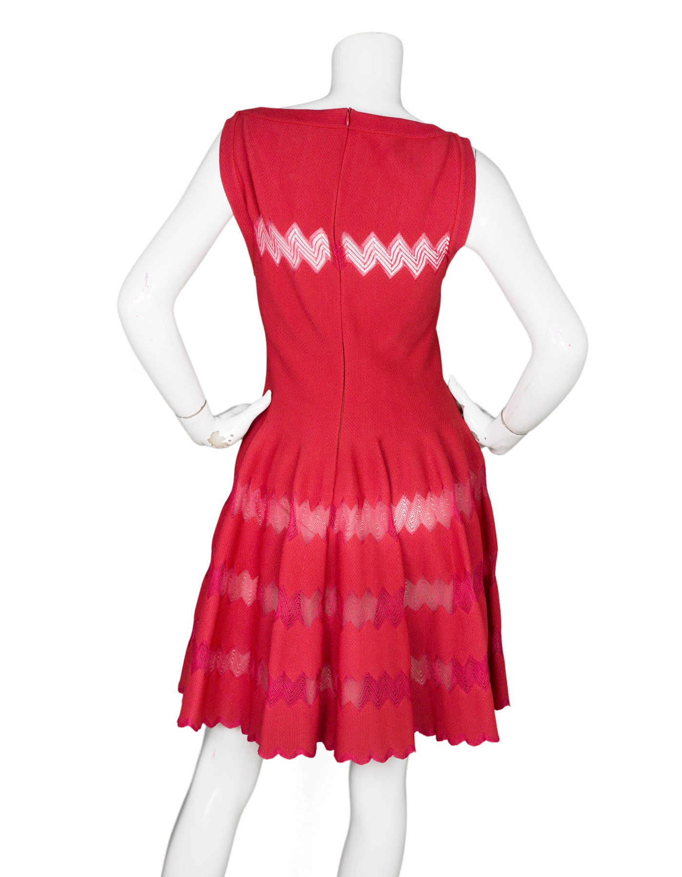 Alaia Red Fit Flare Sleeveless Zig Zag Mesh Dress sz FR 44