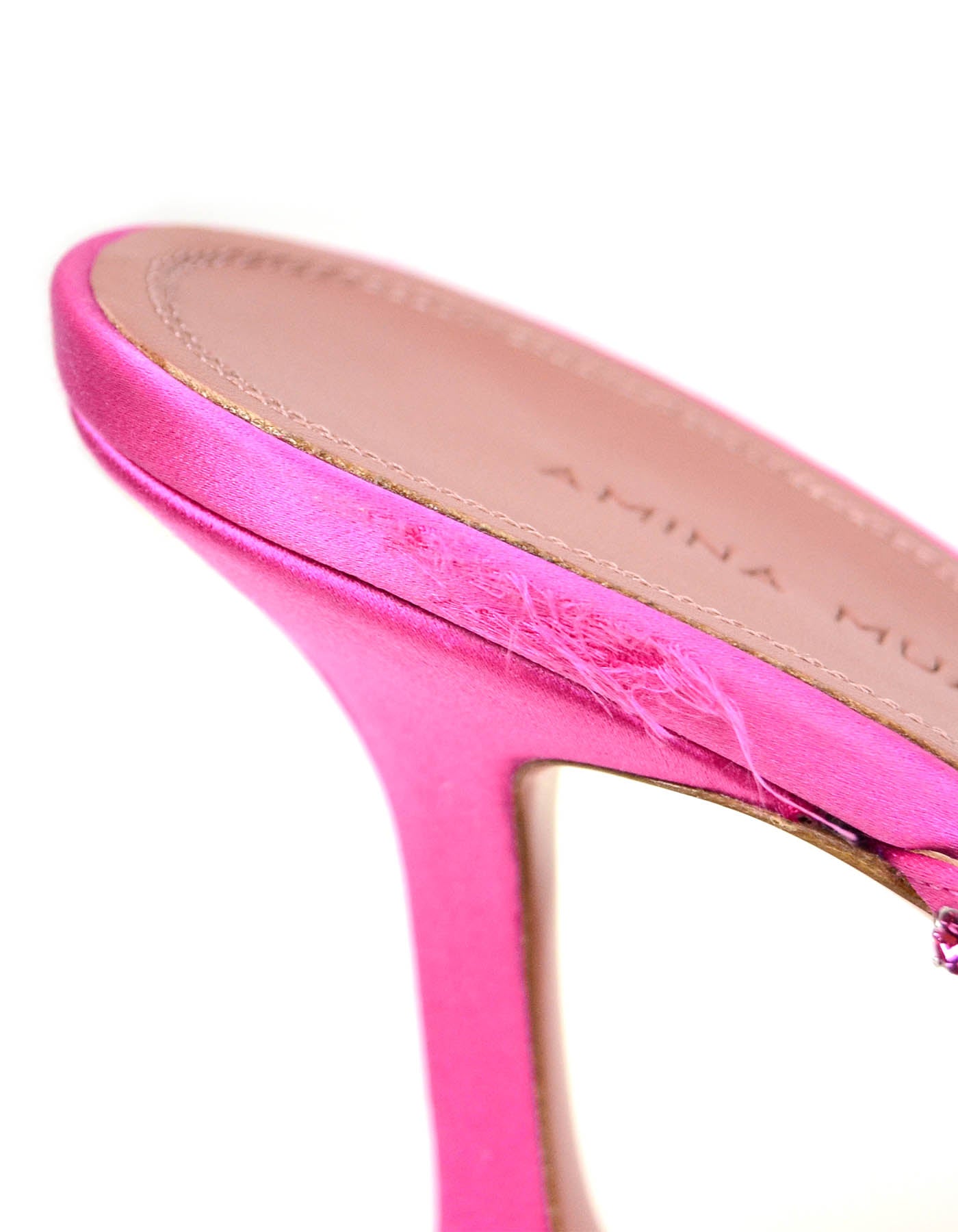 Amina Muaddi 2020 Pink Gilda Embellished Sandals Slides sz 39