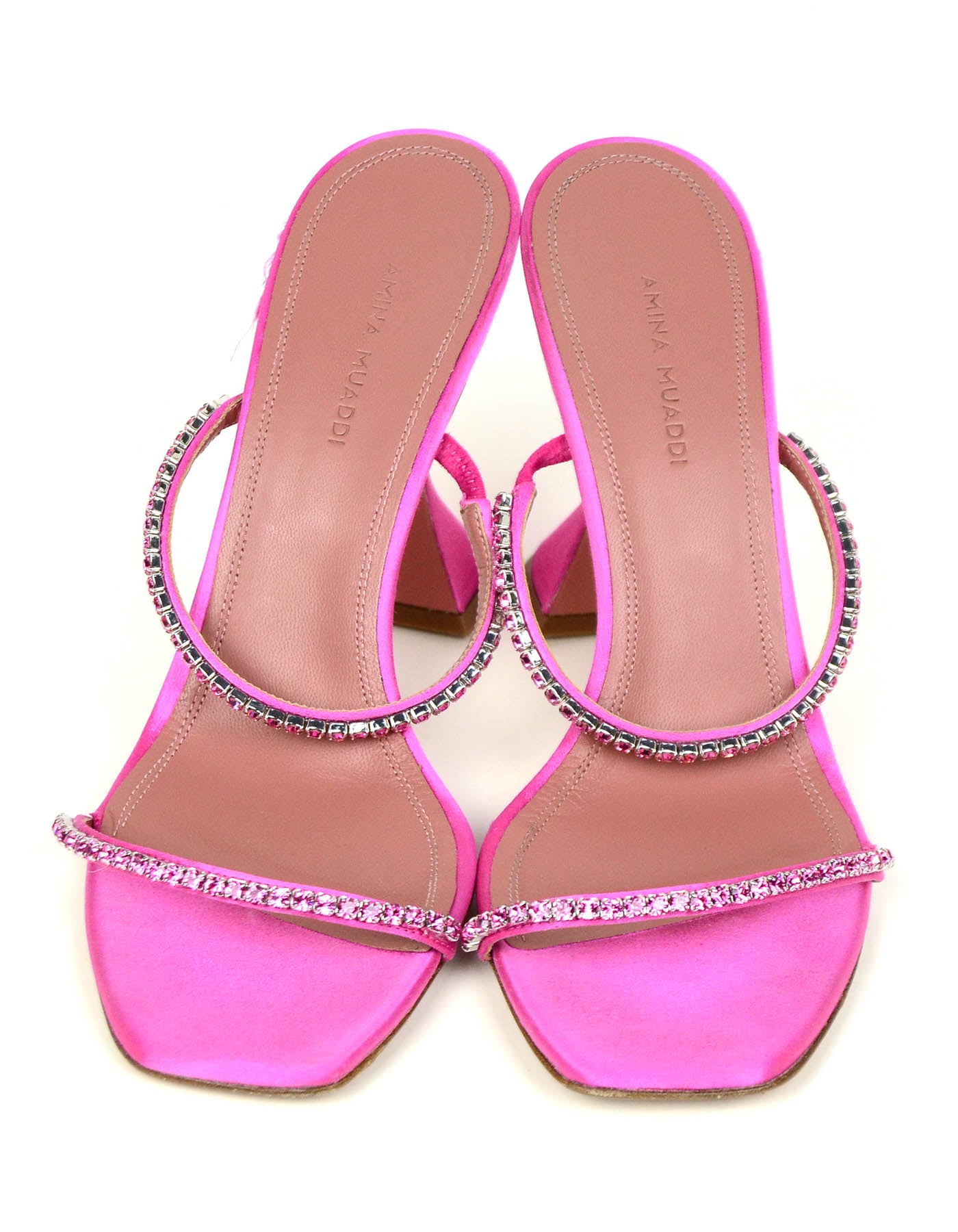 Amina Muaddi 2020 Pink Gilda Embellished Sandals Slides sz 39