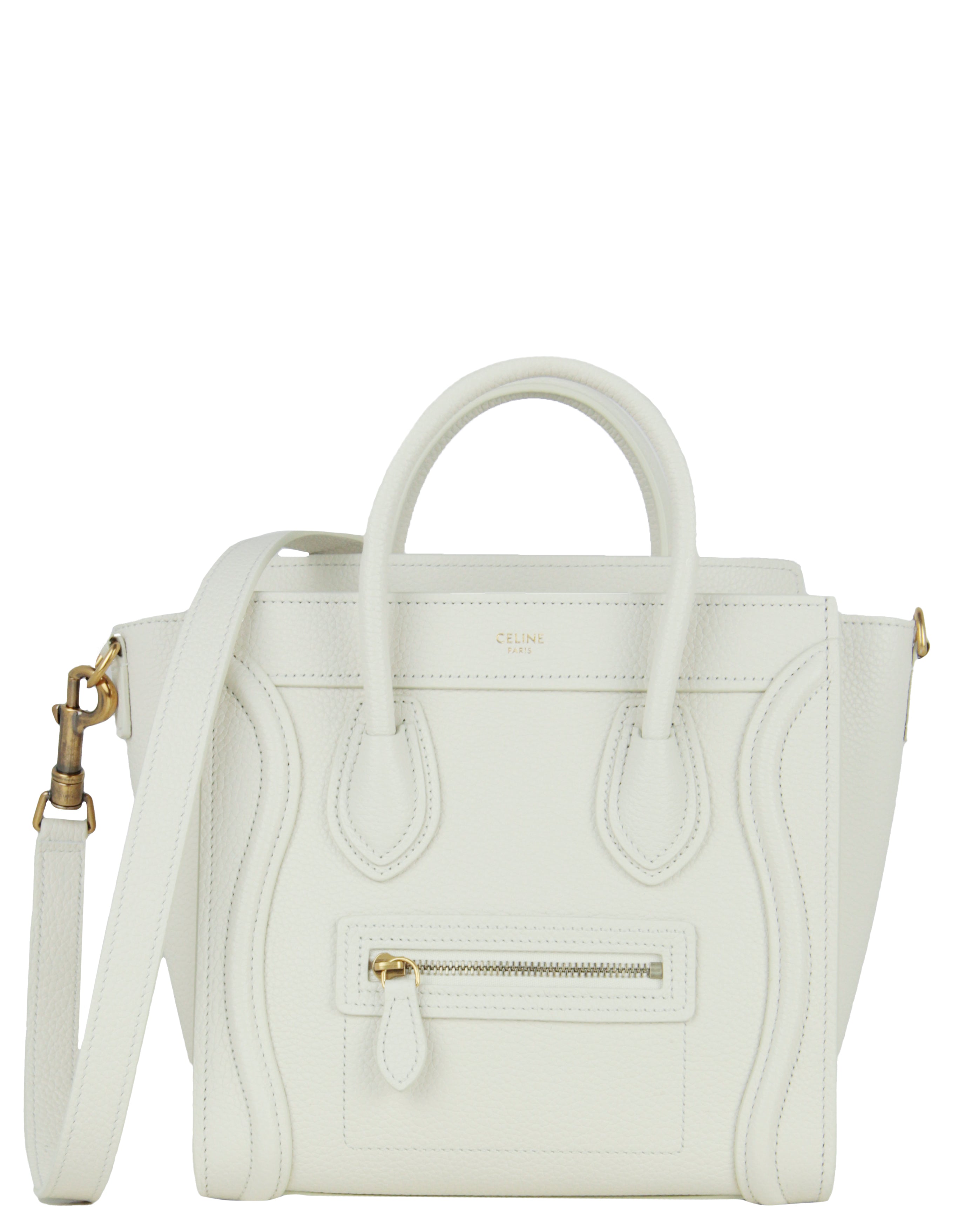 Celine Rice White Leather Nano Luggage Tote Crossbody Bag