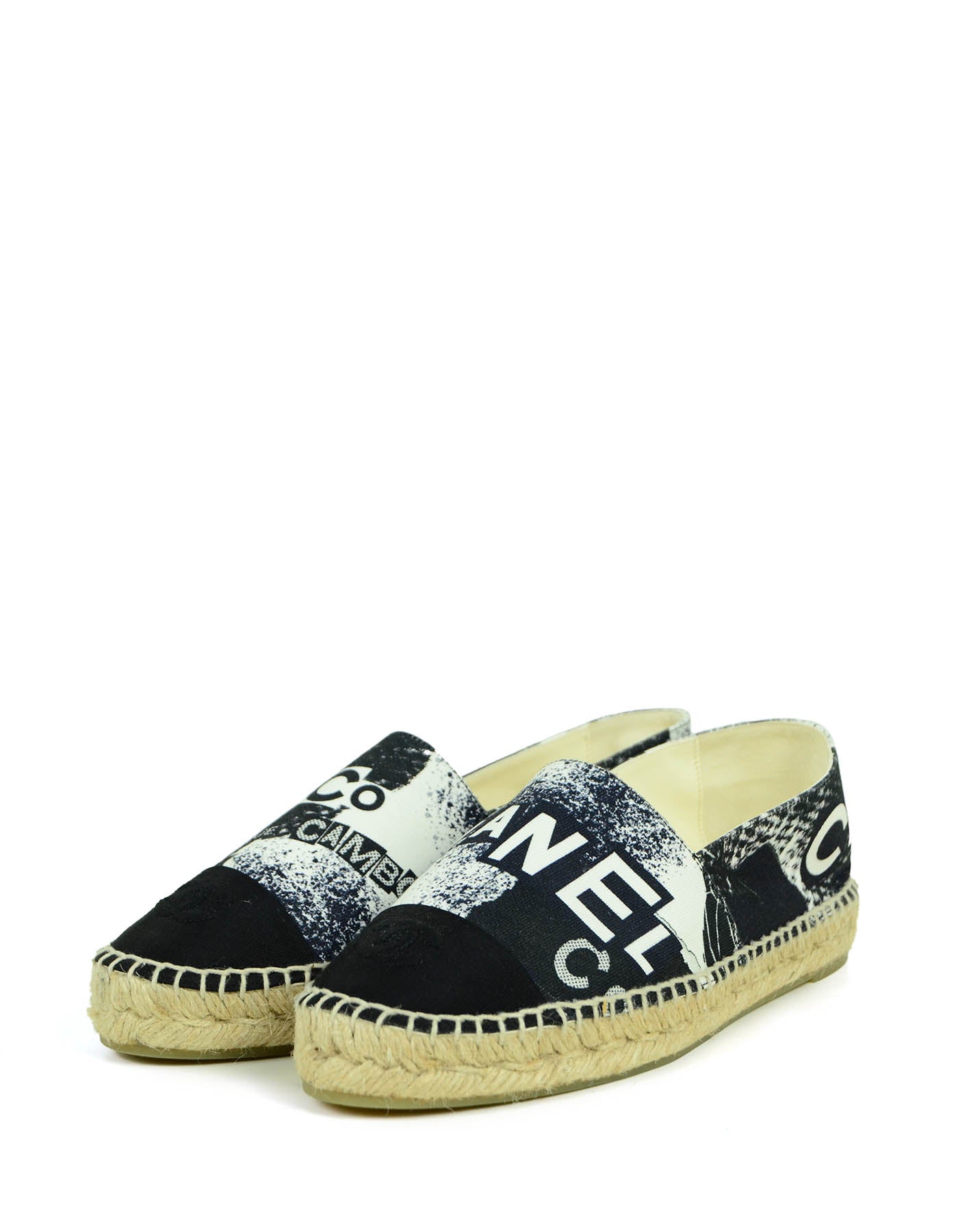 Chanel 2020 Black/White Cambon Logo Print Espadrilles sz 39