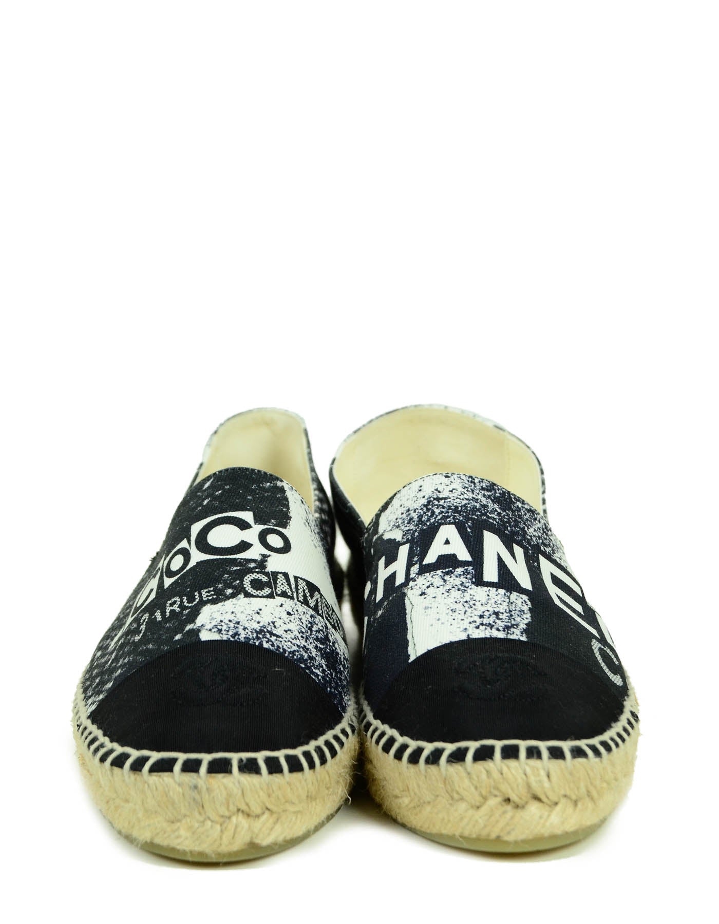 Chanel 2020 Black/White Cambon Logo Print Espadrilles sz 39