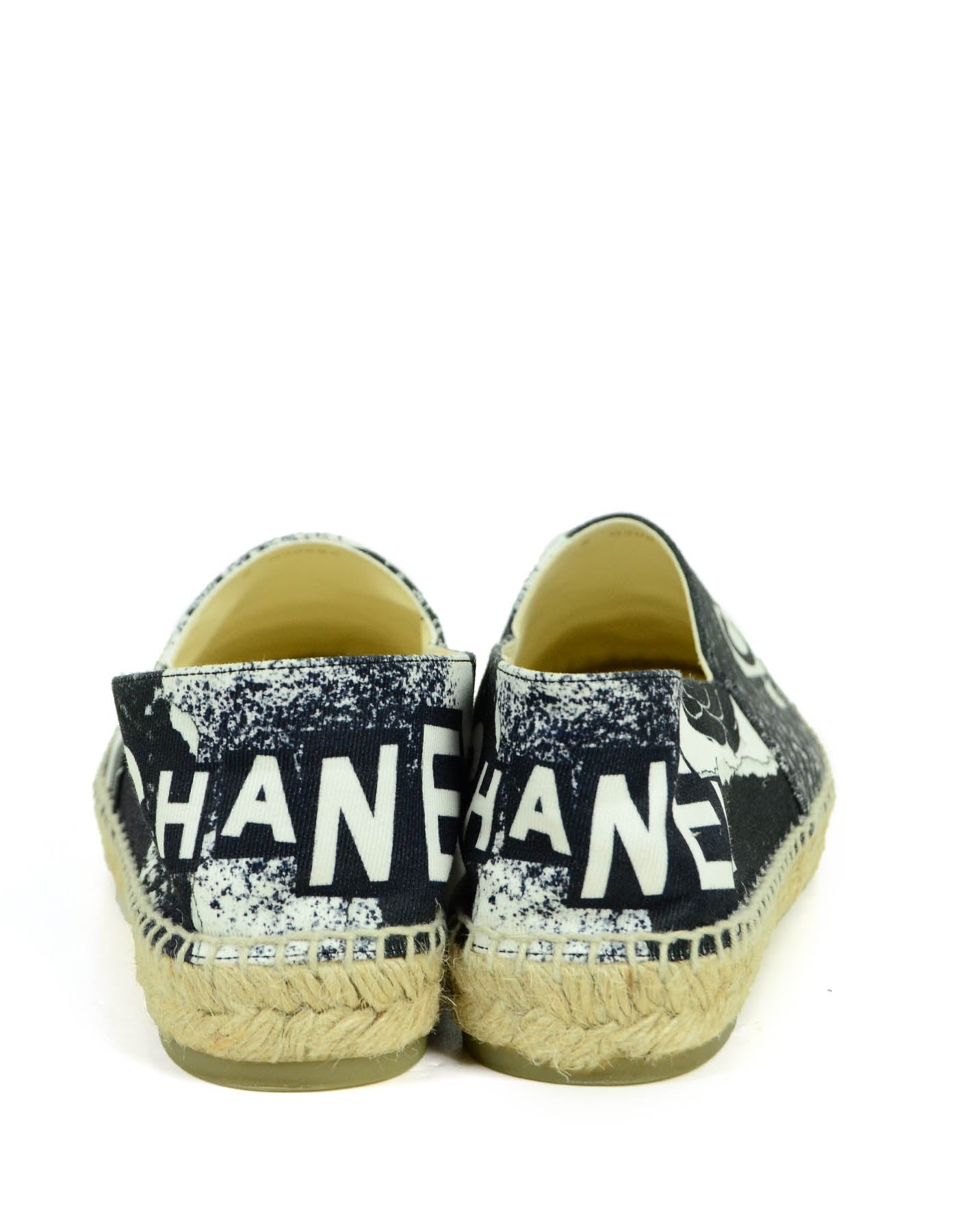 Chanel 2020 Black/White Cambon Logo Print Espadrilles sz 39