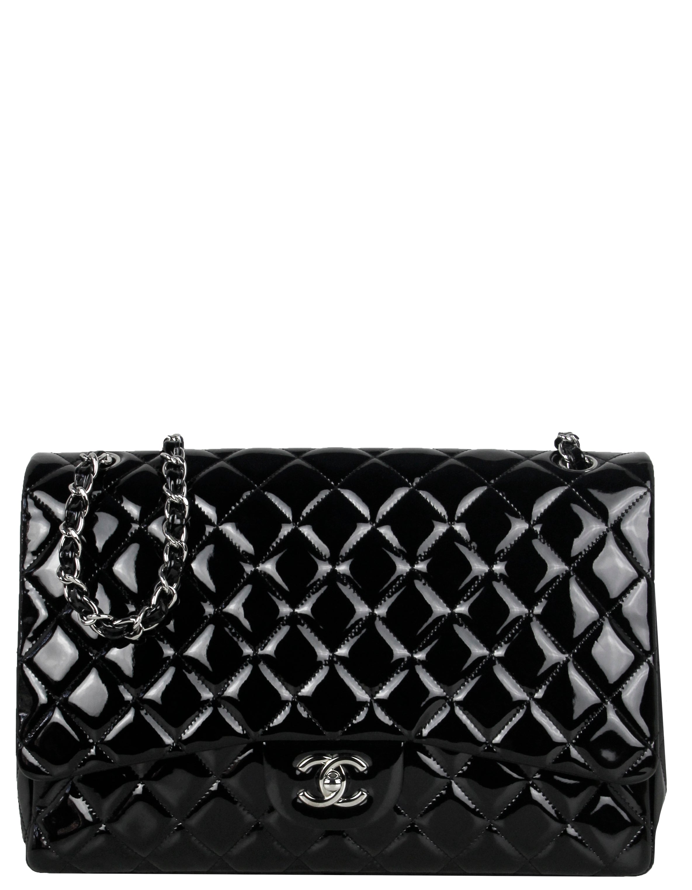 Chanel Black Patent Leather Single Flap Maxi Bag