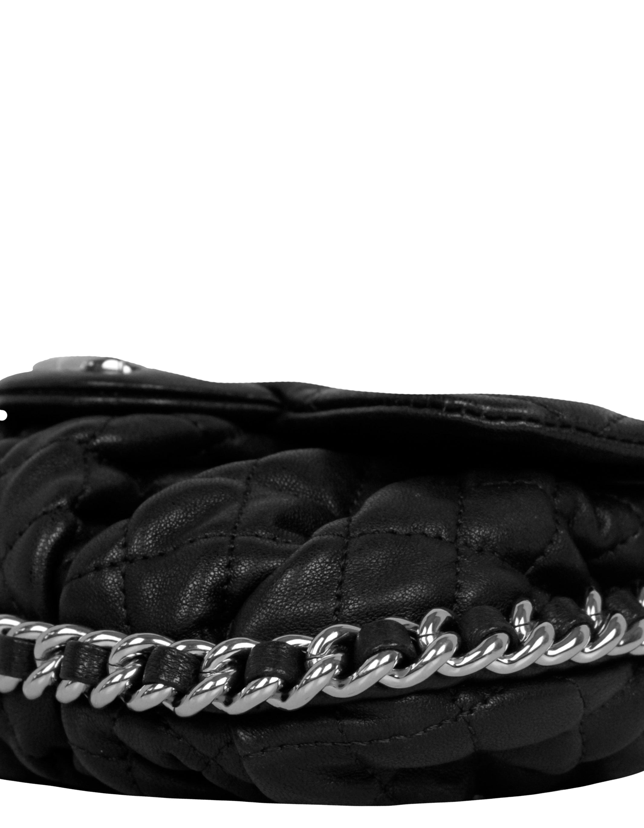 Chanel Black Washed Lambskin Quilted Mini Chain Around Flap Bag