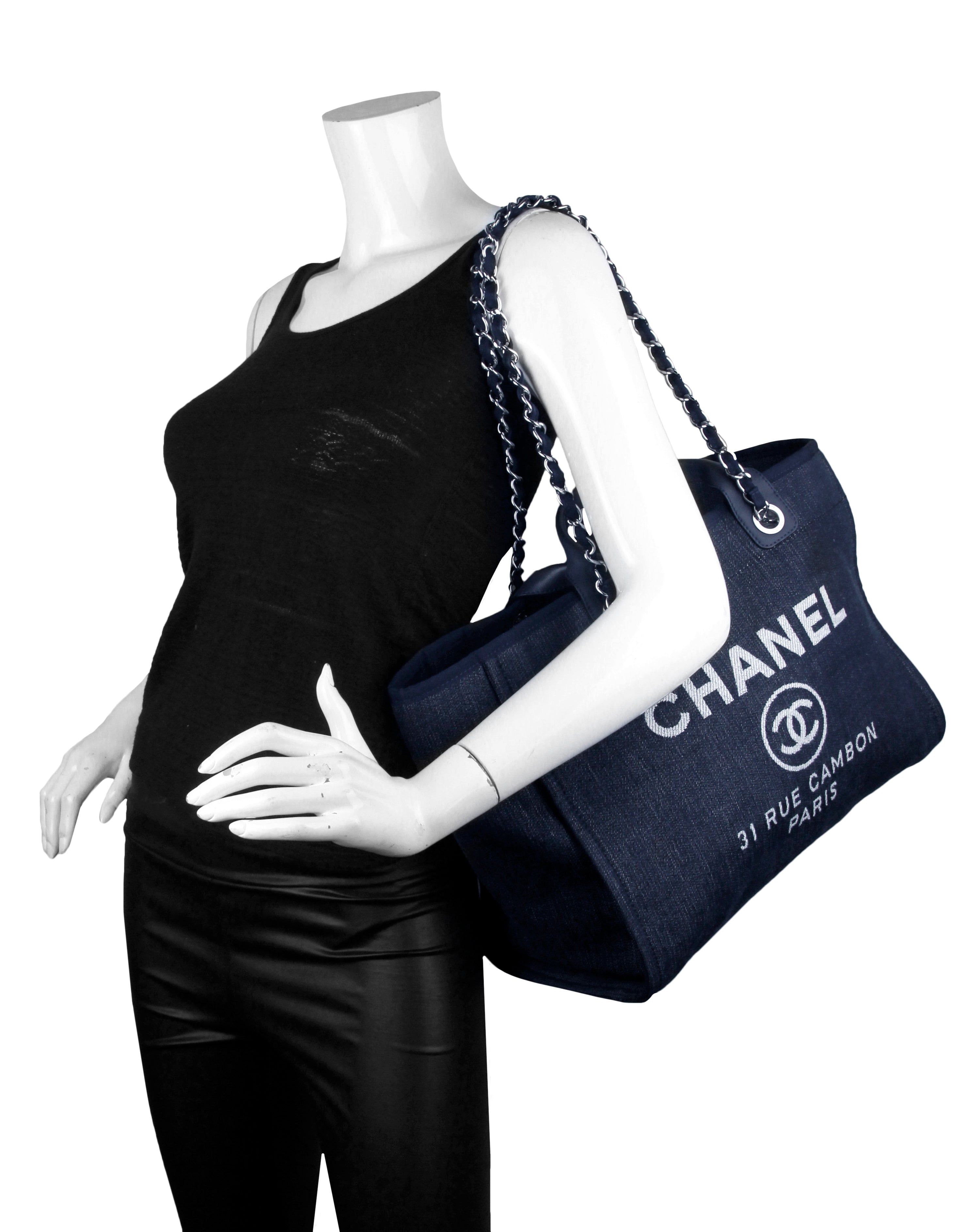 Chanel Dark Blue Denim Medium Deauville Tote Bag