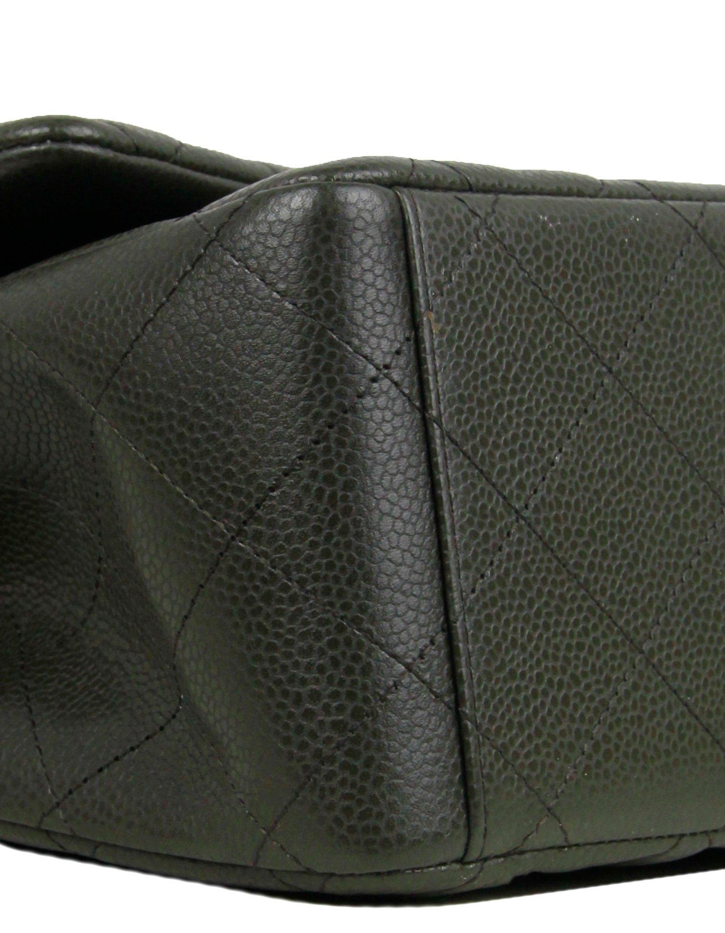 Chanel Dark Green Caviar Leather Double Flap Maxi Bag